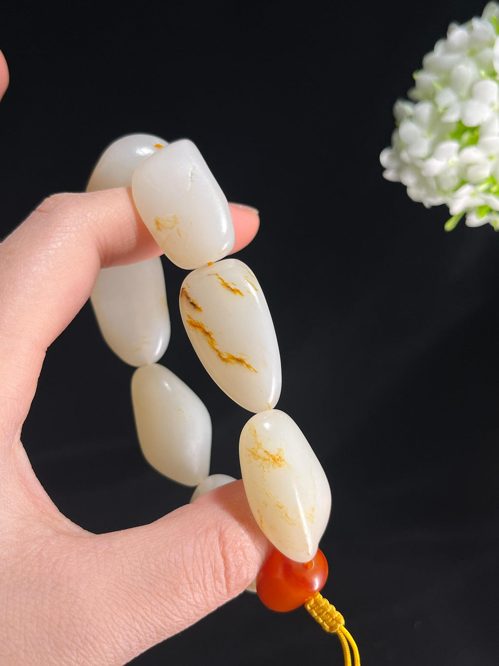 新疆天然和田玉白玉籽料原石洒金皮手串（yc269069）