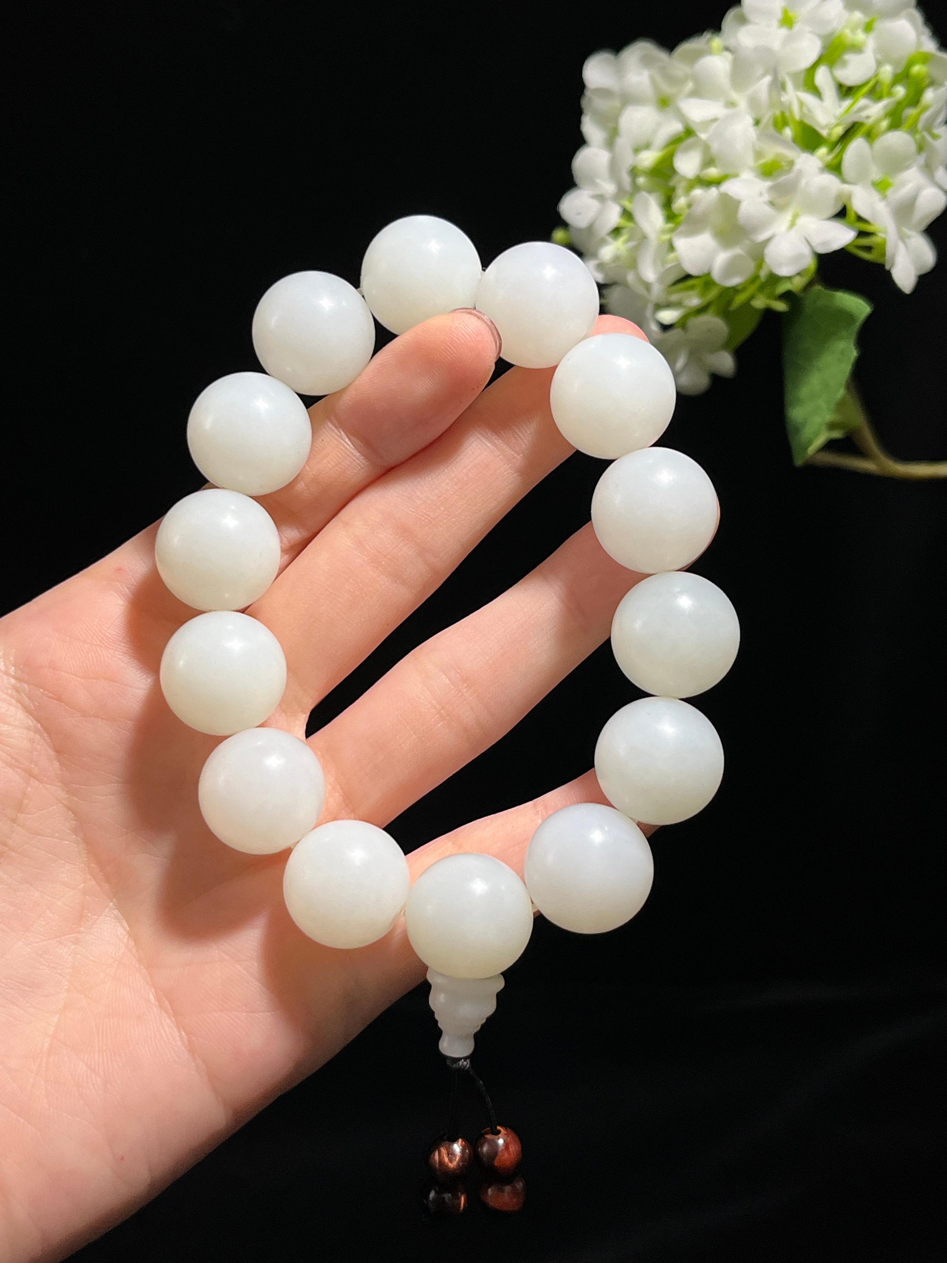 新疆天然和田玉羊脂白玉卡16圆珠手串（yc258293）