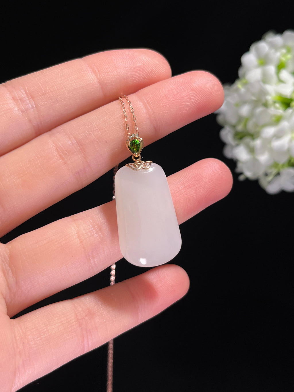 新疆天然和田玉白玉18k金镶平安无事牌吊坠（yc260358）