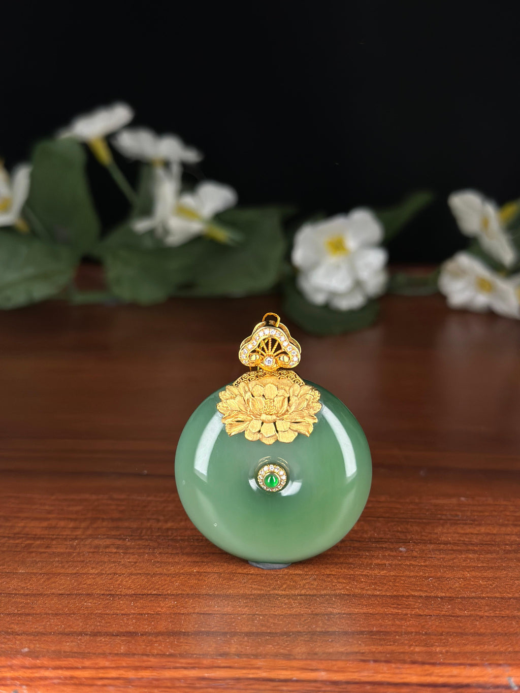 珍品和田玉18K金镶碧玉粉青平安扣（yc749748）