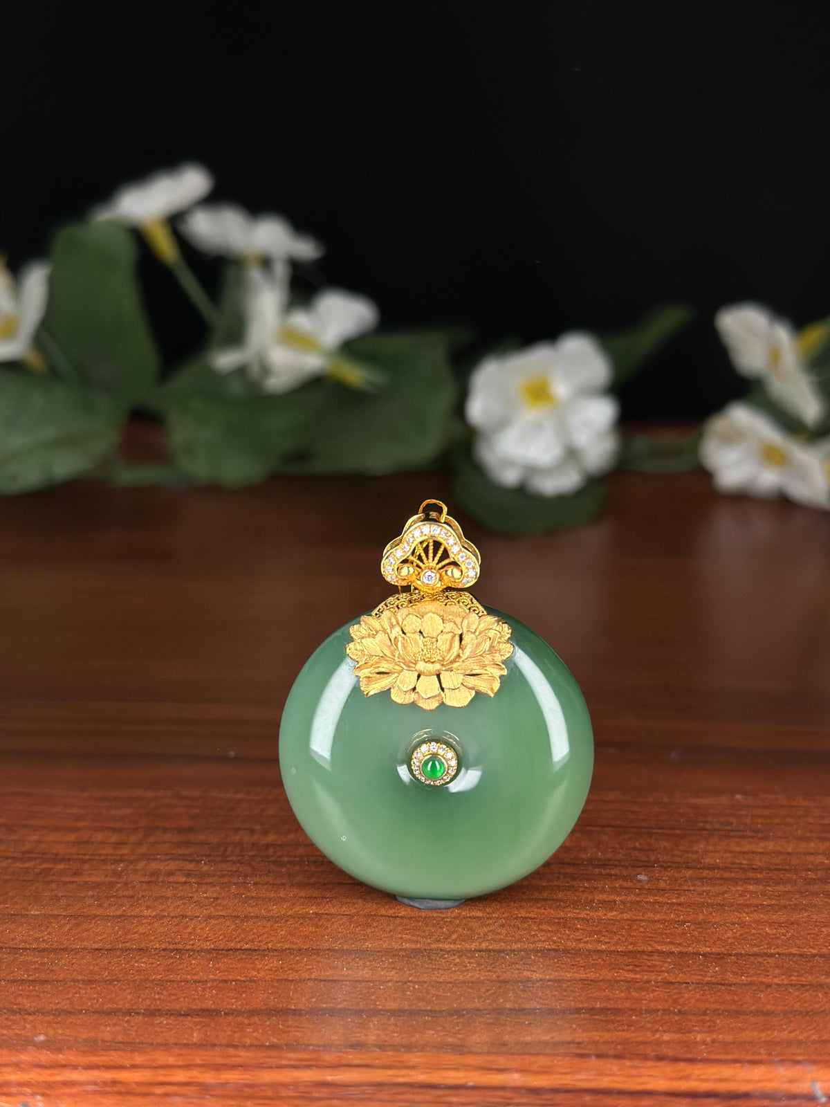 珍品和田玉18K金镶碧玉粉青平安扣（yc749748）