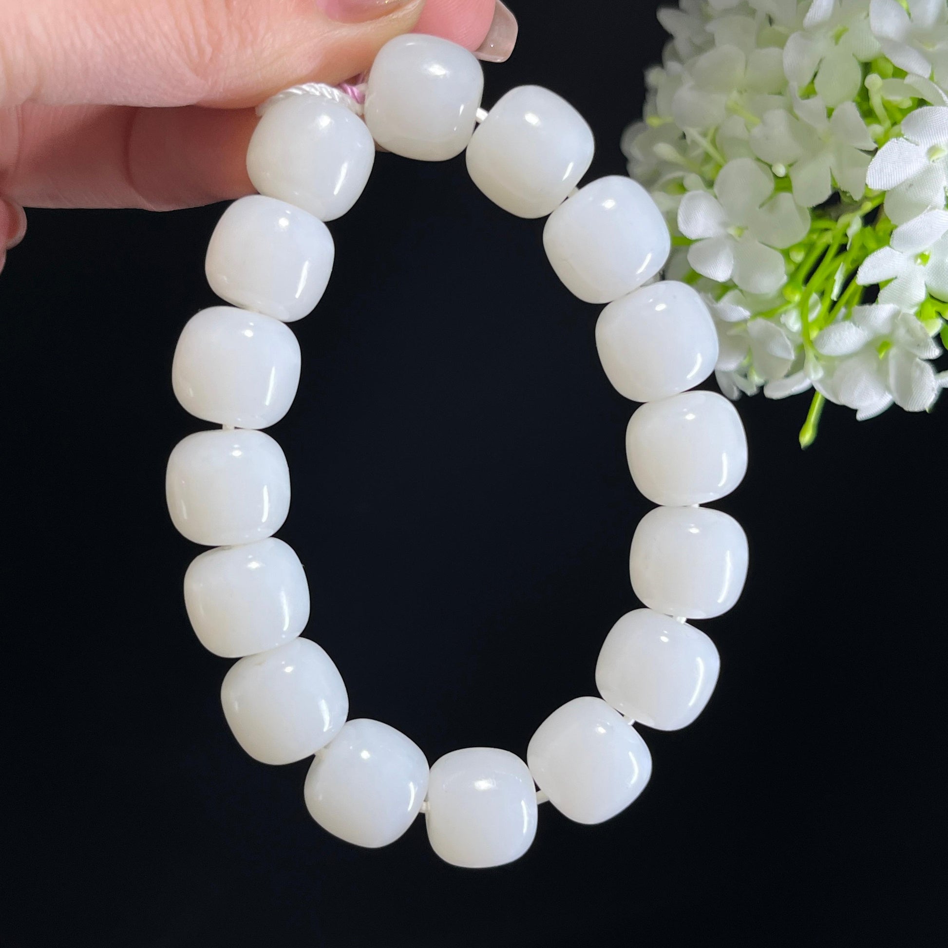 新疆天然和田玉羊脂白玉老型珠手串（yc348946）