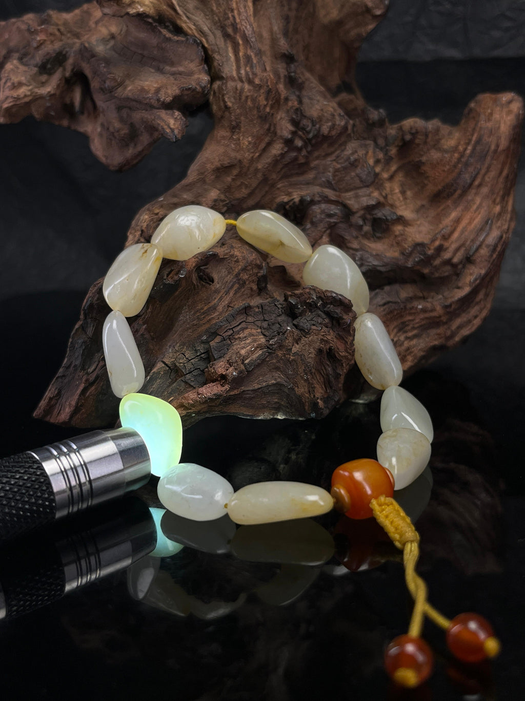 新疆和田玉天然籽料原石白玉手串（yc232535）