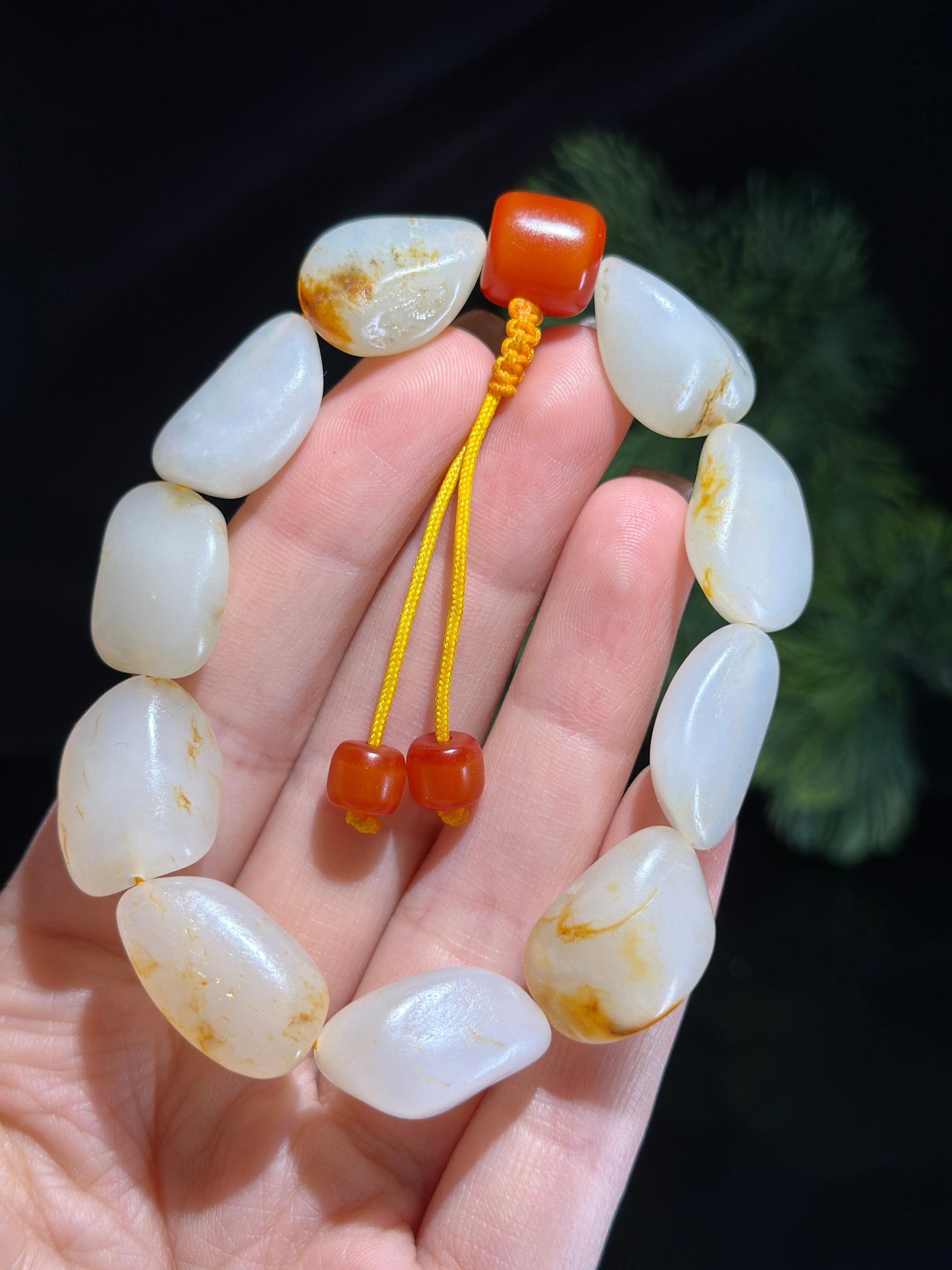 新疆和田玉洒金洒红皮精品原籽手串（10颗）（yc524456）