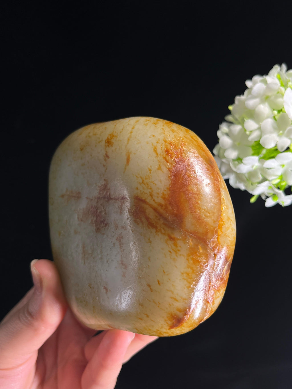 和田玉白玉洒金聚红皮“金褐烟霞”籽料原石（yc275344）