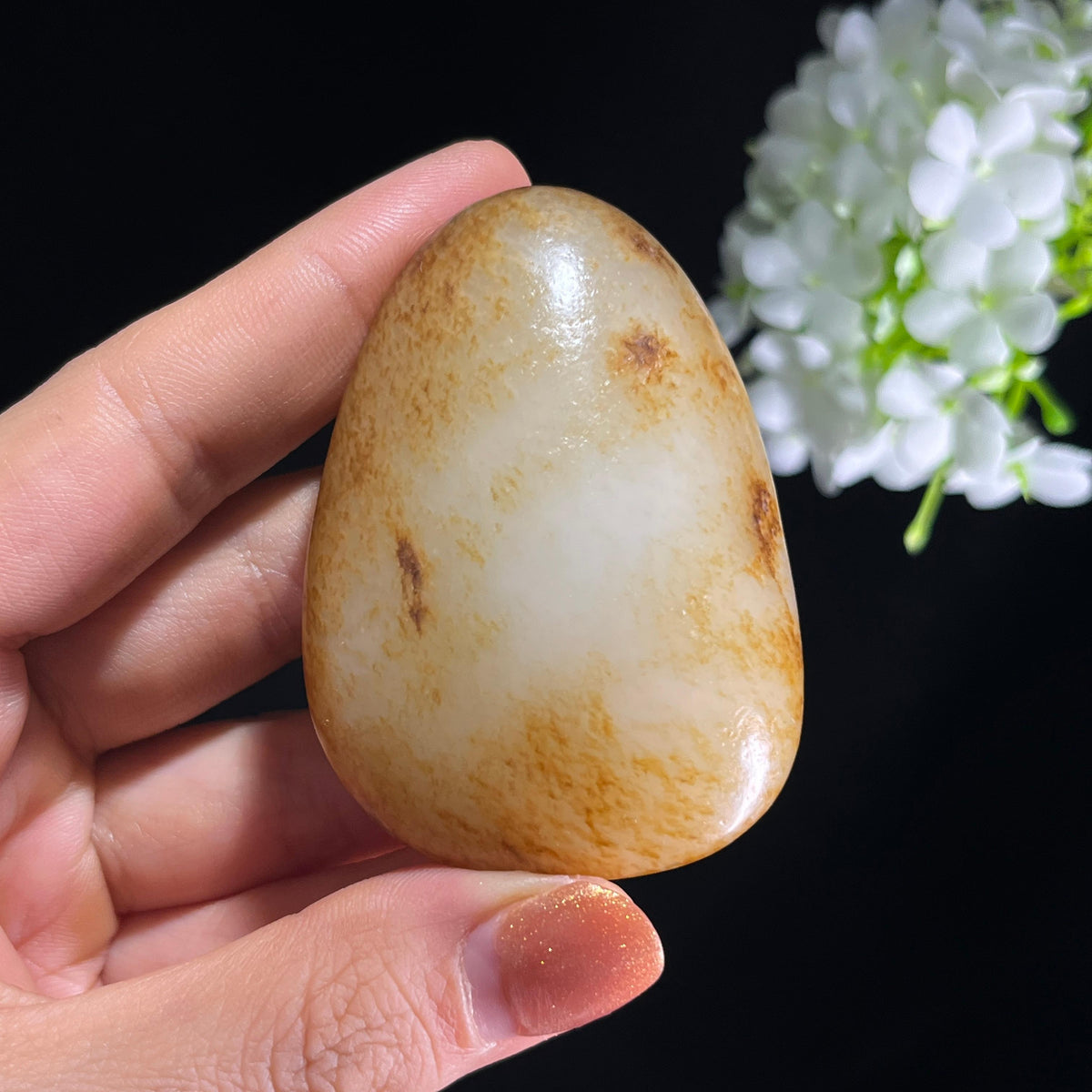 和田玉一级白“暖日融金”洒金皮籽料（yc396649）