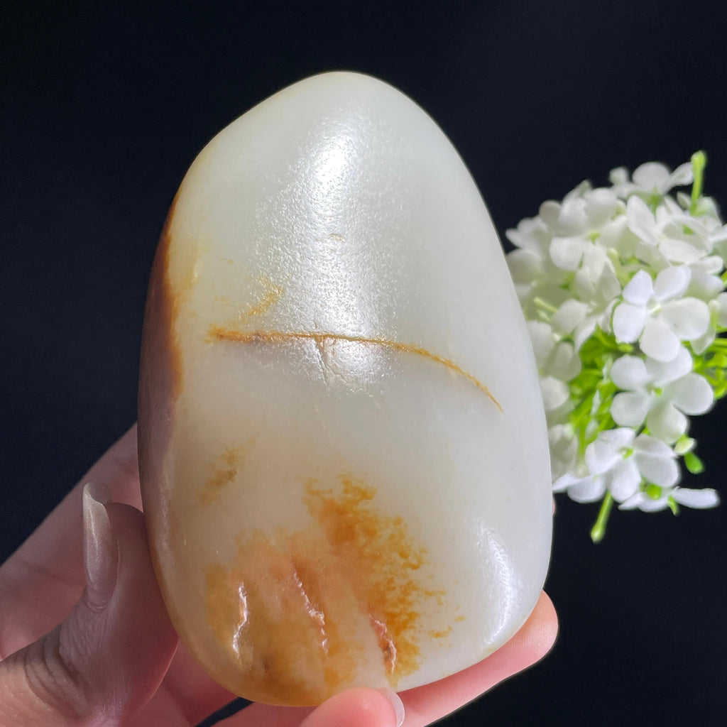 和田玉白玉“瑶光沐泽”洒金黄沁皮籽料（yc406310）