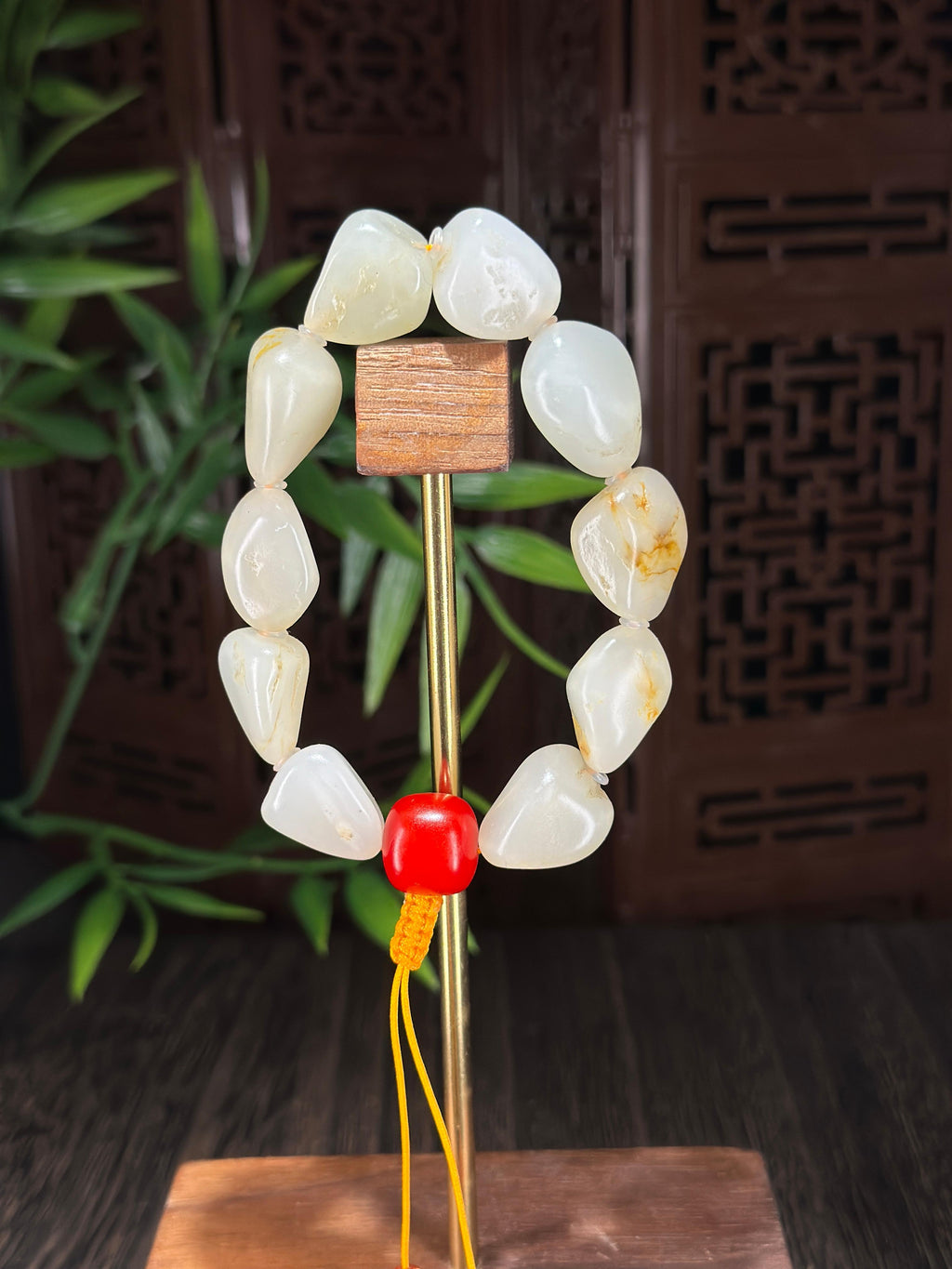 新疆和田玉精品白玉洒金皮原籽手串（10颗）（yc696911）