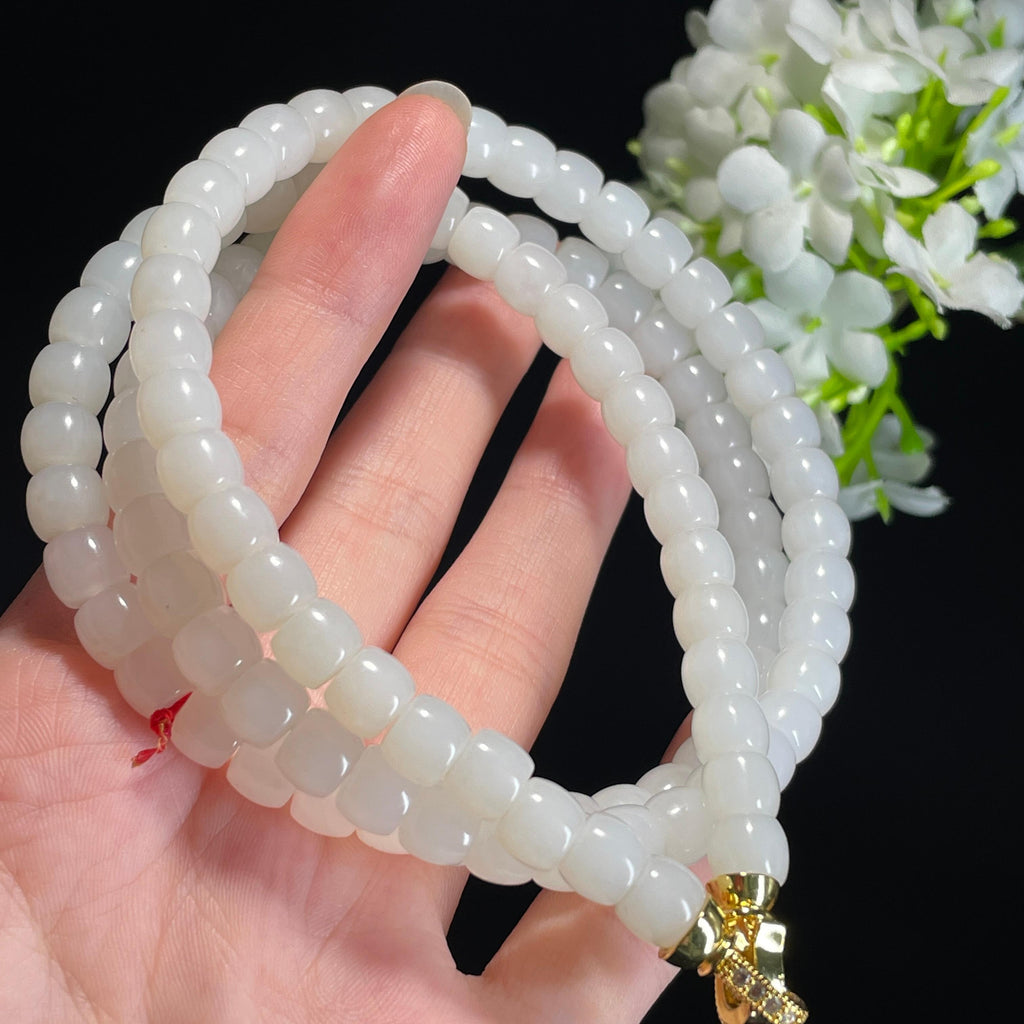 和田玉羊脂白玉“清川含静”直切珠项链（yc337793）