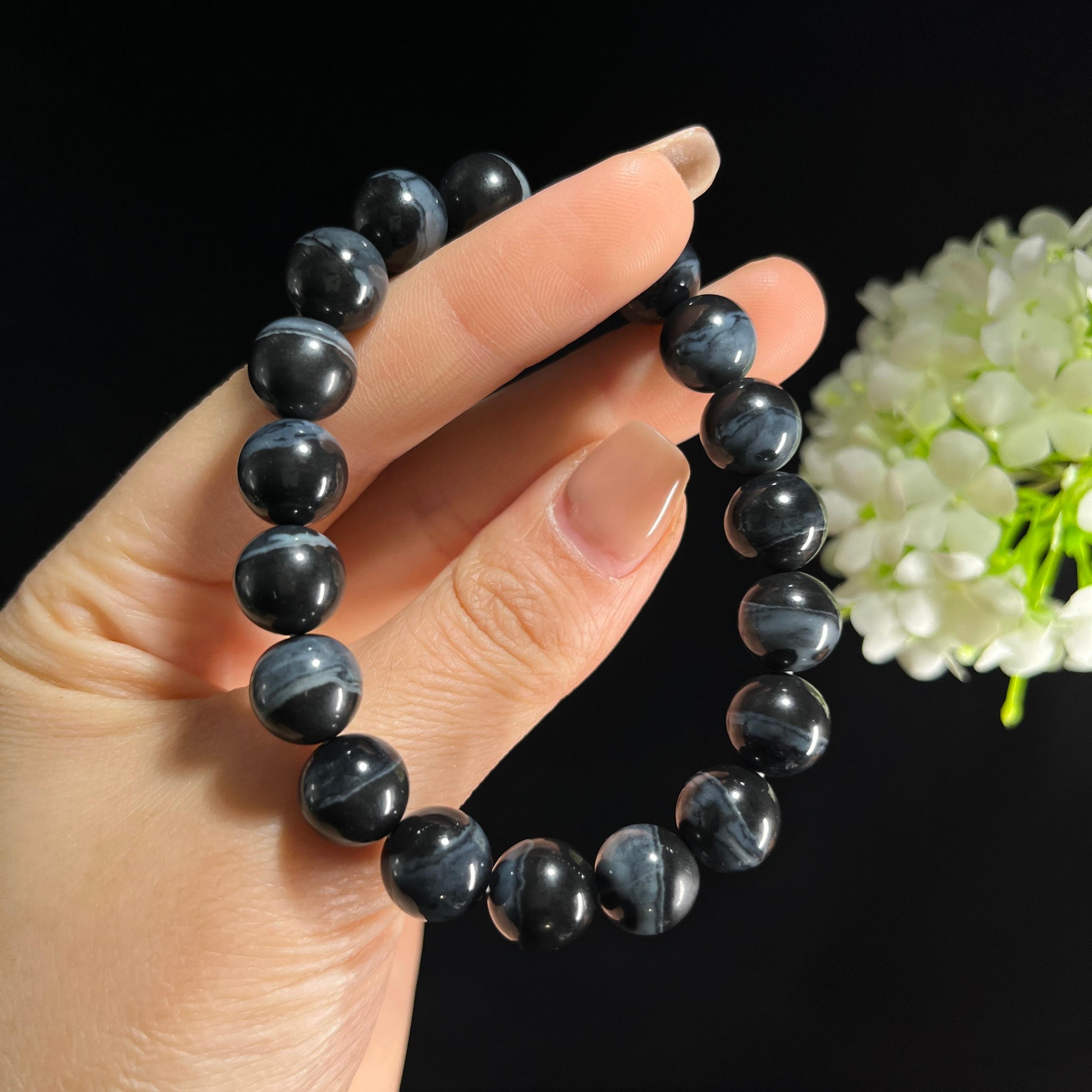 和田玉青花圆珠手串（19颗）（yc389109）