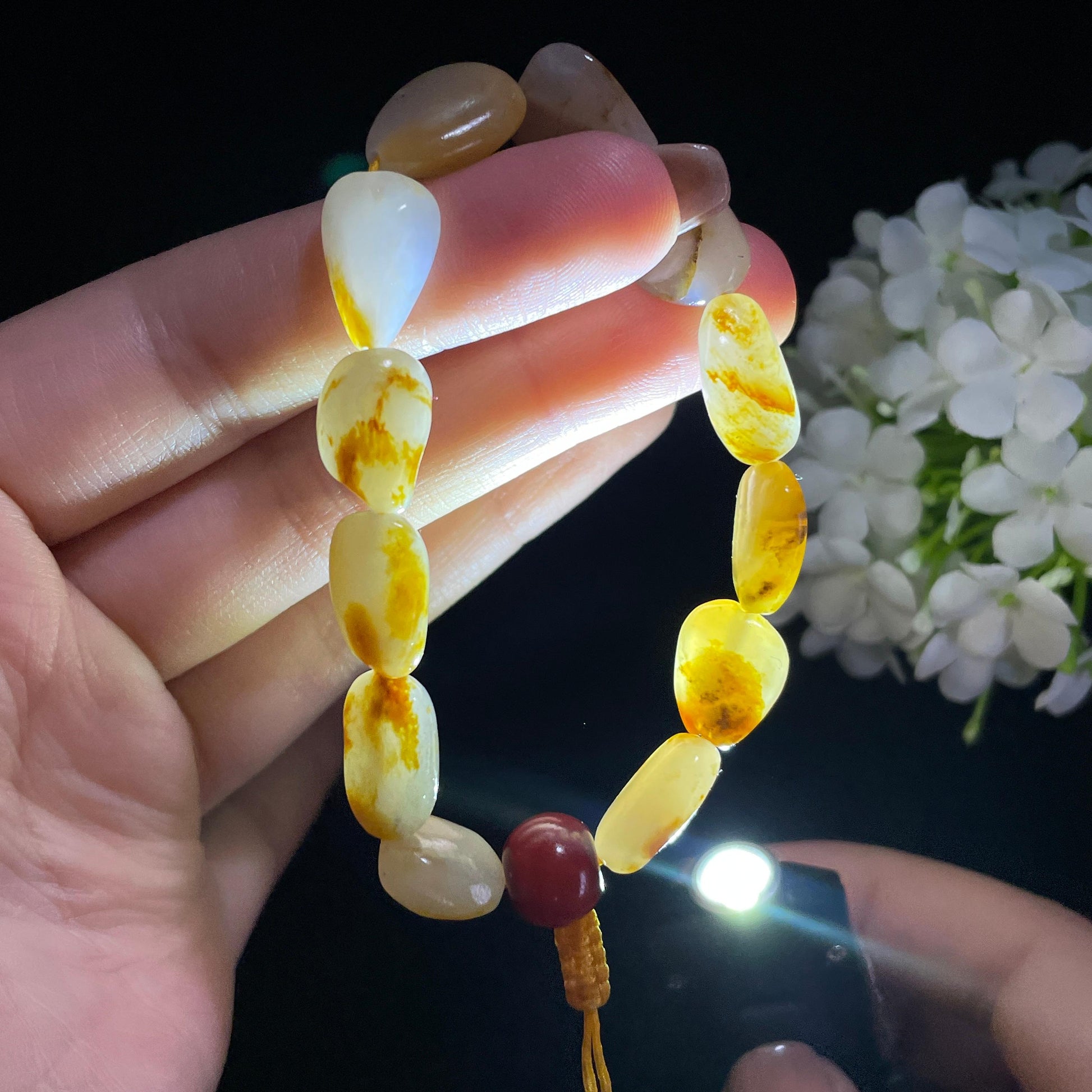 和田玉红皮白肉原籽手串（yc382123）