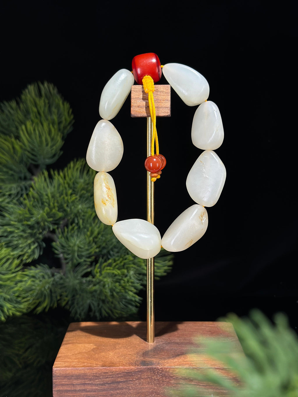 新疆和田玉白玉洒金皮原籽手串（8颗）（yc488945）