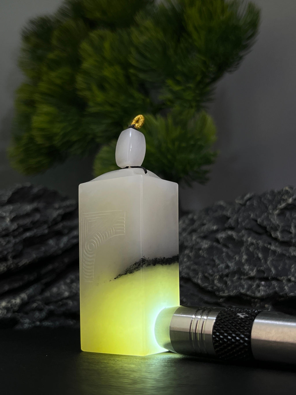 和田玉高青白带青花吊坠2（yc228765）