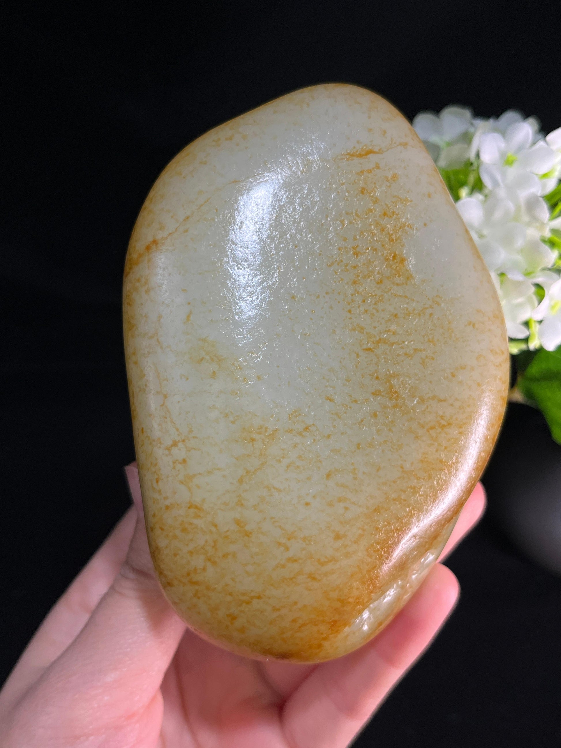 新疆和田玉老熟白玉洒金皮籽料原石摆件（yc250956）