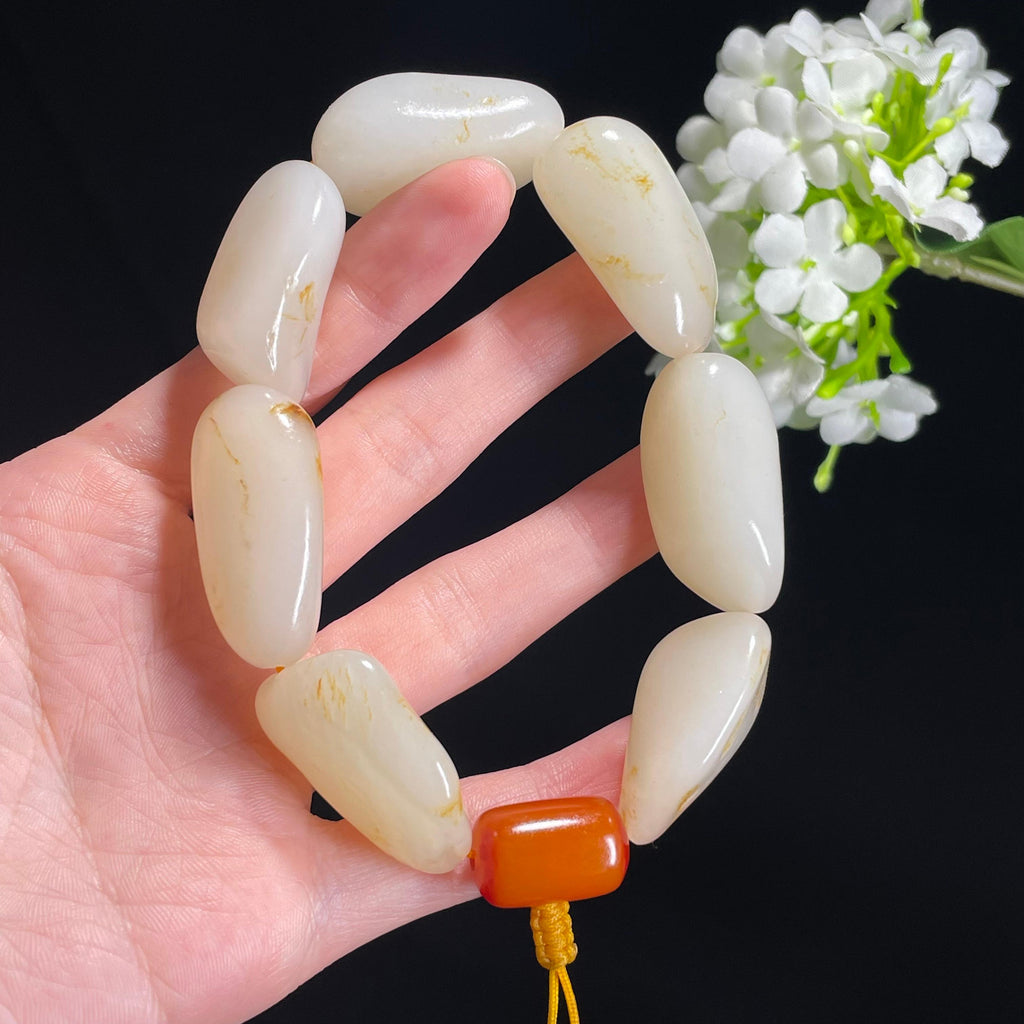 和田玉白玉青白玉洒金皮“逐光而行”籽料原石手串（yc310222）