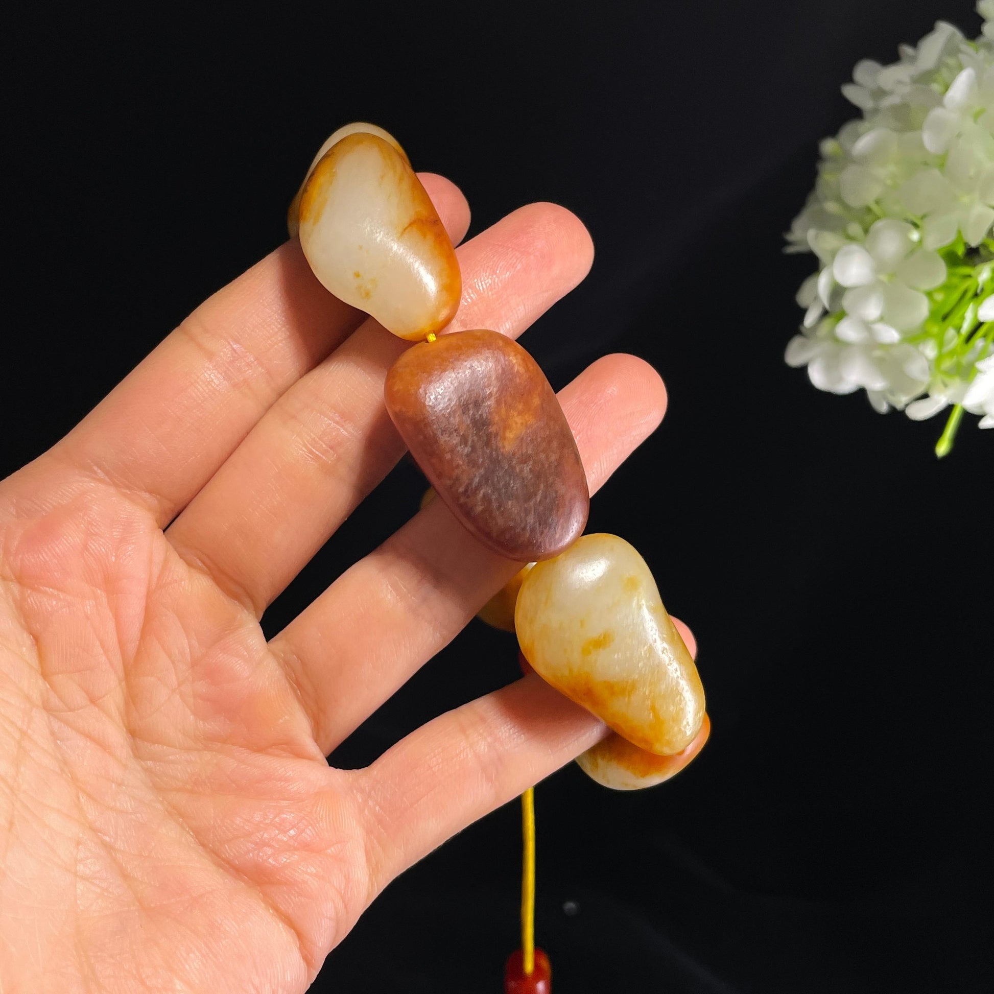 和田玉白玉红沁洒金皮红皮原籽手串（yc355844）