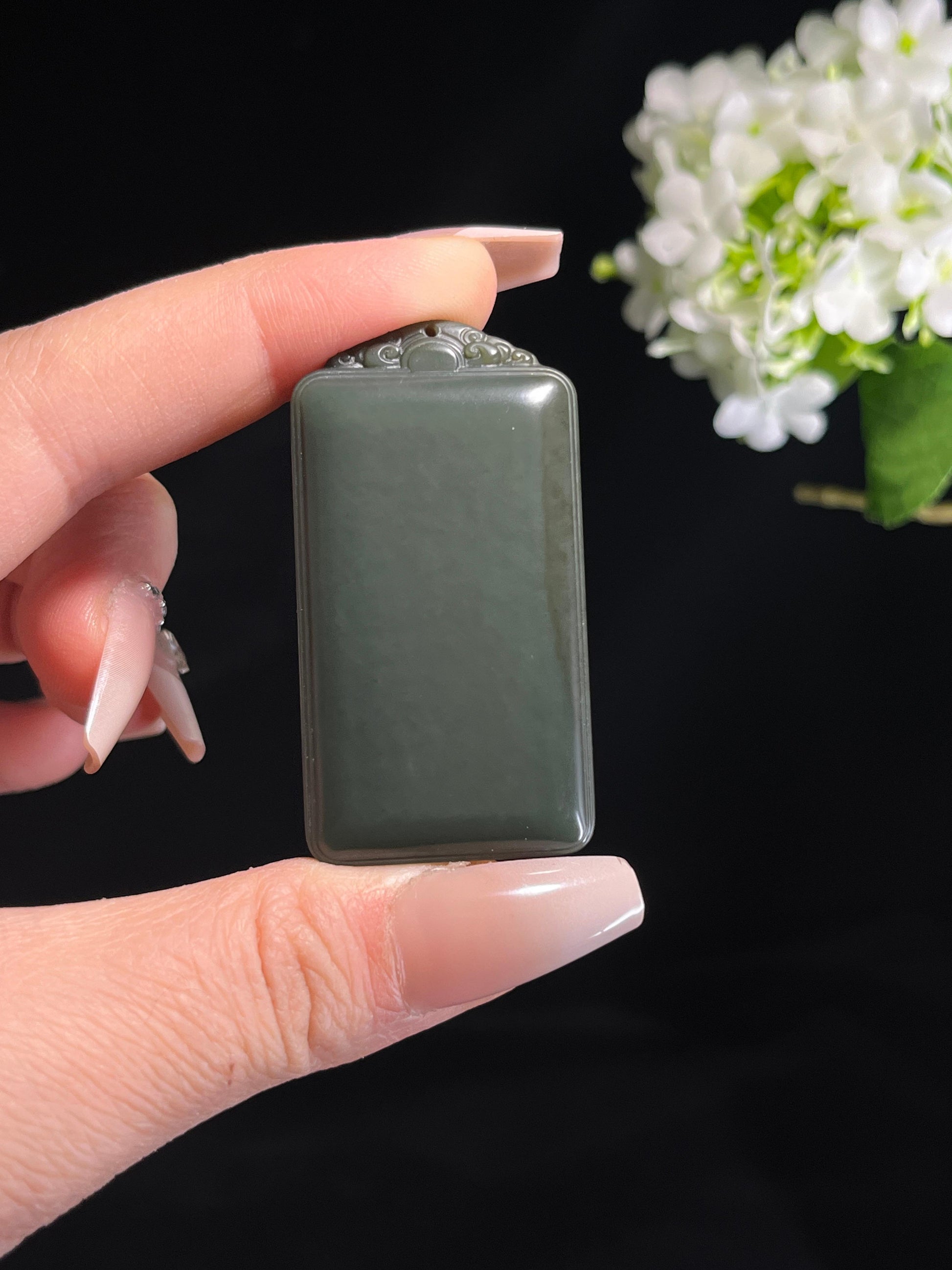 新疆天然和田玉塔青料平安无事牌1（yc260265）