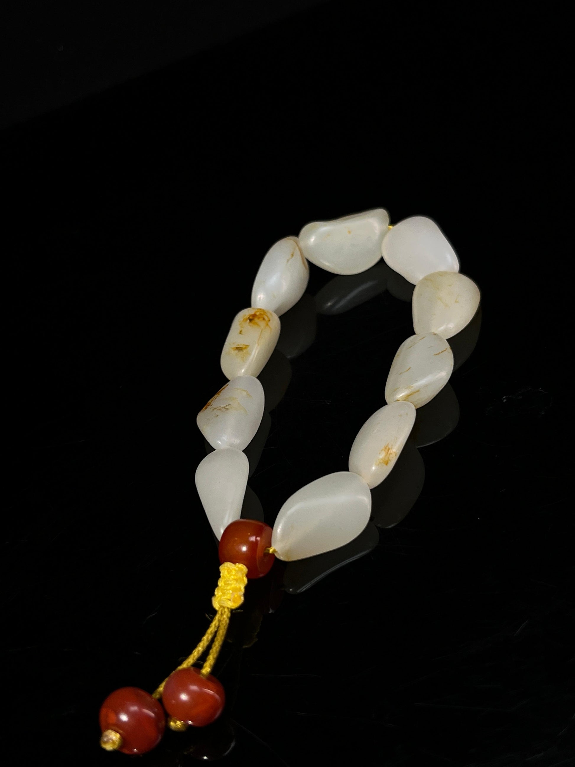 新疆天然和田玉籽料原石洒金皮手串2（yc235570）