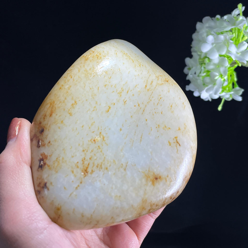 和田玉白玉“霜汀金织”洒金洒红皮籽料（yc387536）