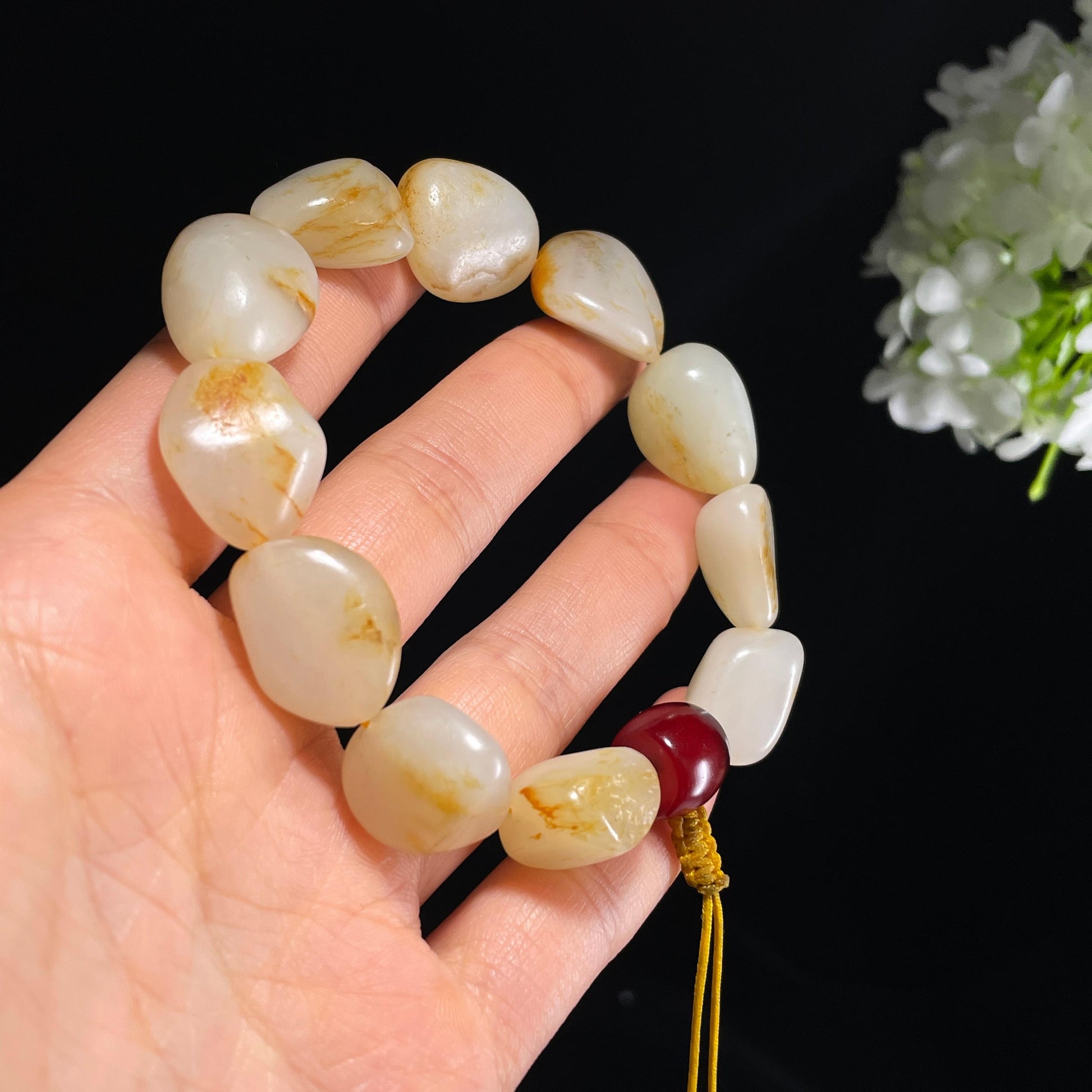 和田玉白玉青白玉洒金皮红皮原籽手串（yc355845）