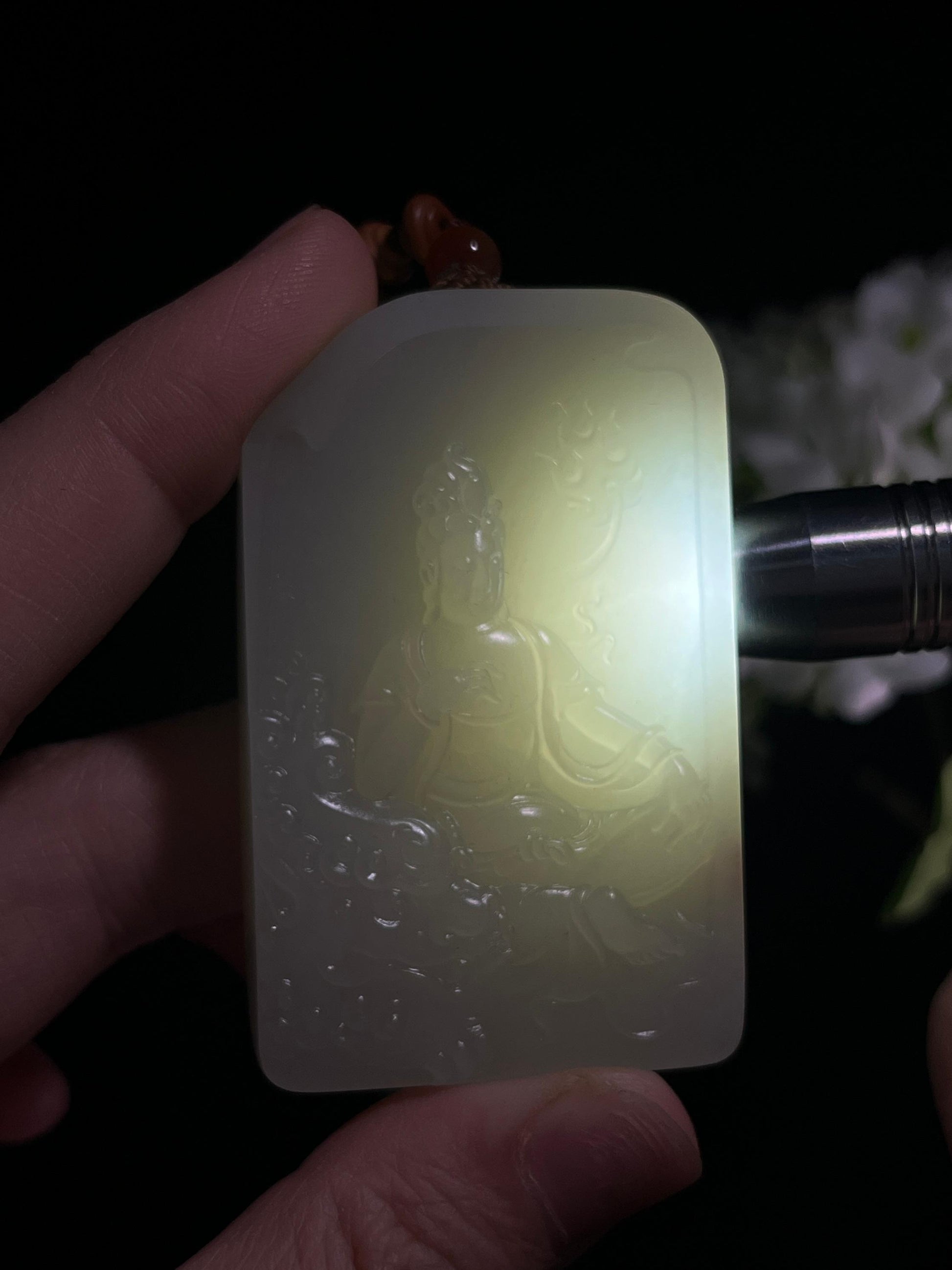 新疆和田玉籽料洒金皮“玉狮护佑”文殊菩萨观音无事牌（yc252132）