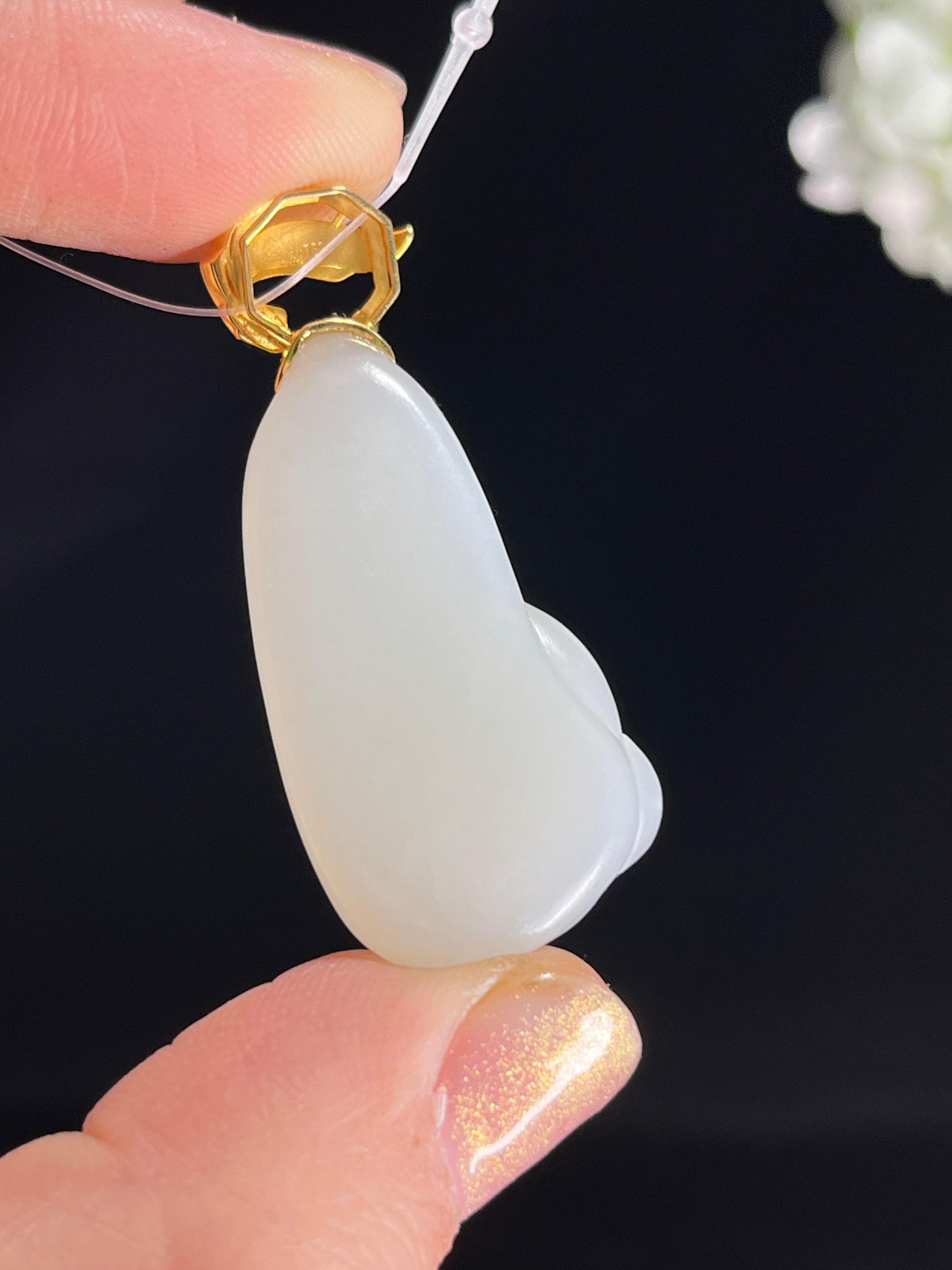 新疆天然和田玉白玉籽料18k金镶荷花吊坠（yc268238）