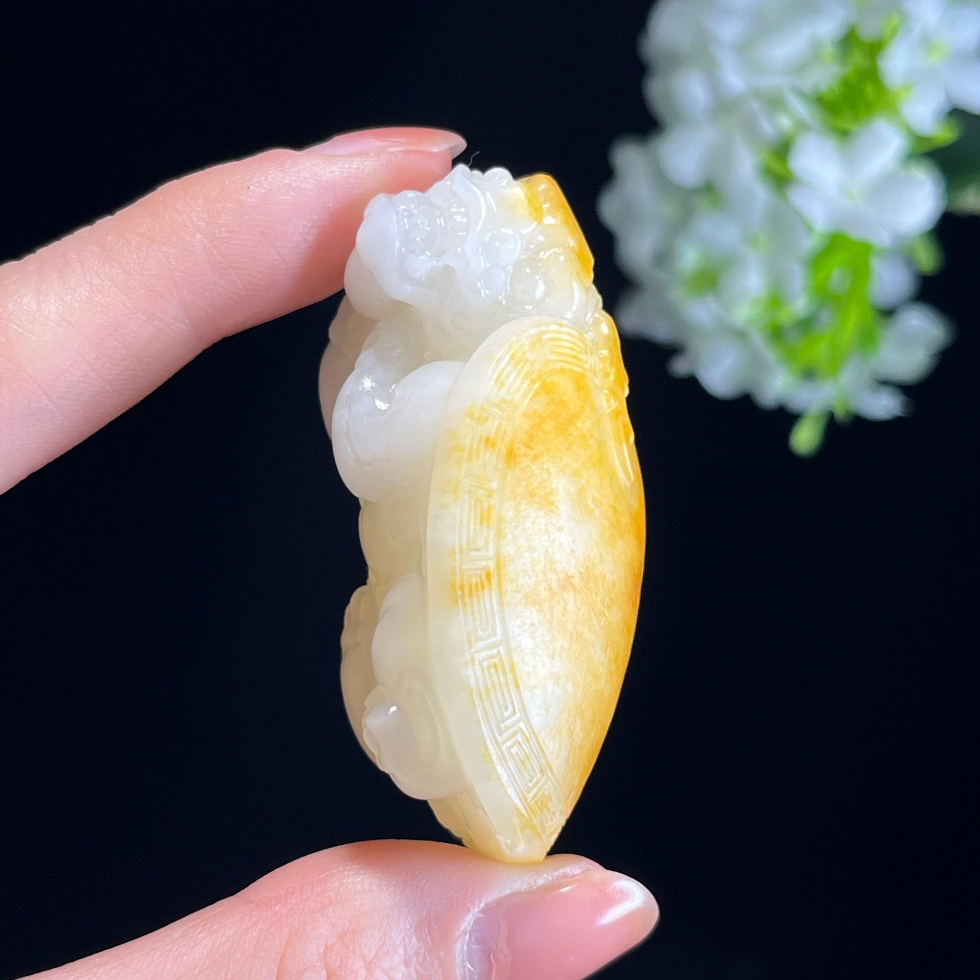 新疆天然和田玉白玉洒金皮龙龟挂件（yc349661）