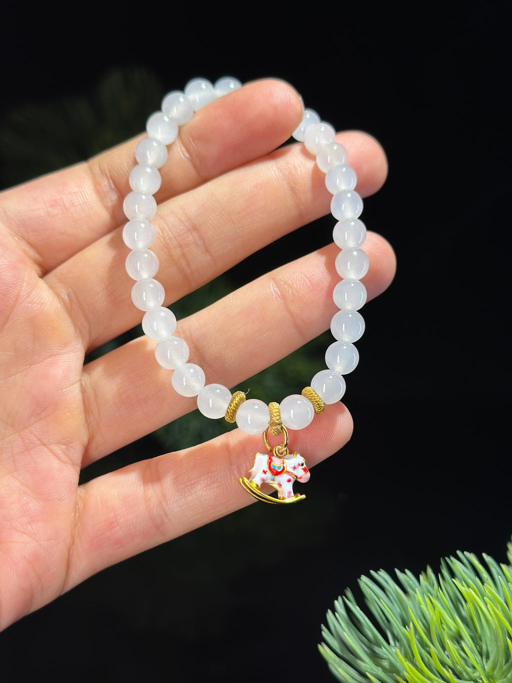 和田玉冰底白玉圆珠手串（29颗）（yc480477）