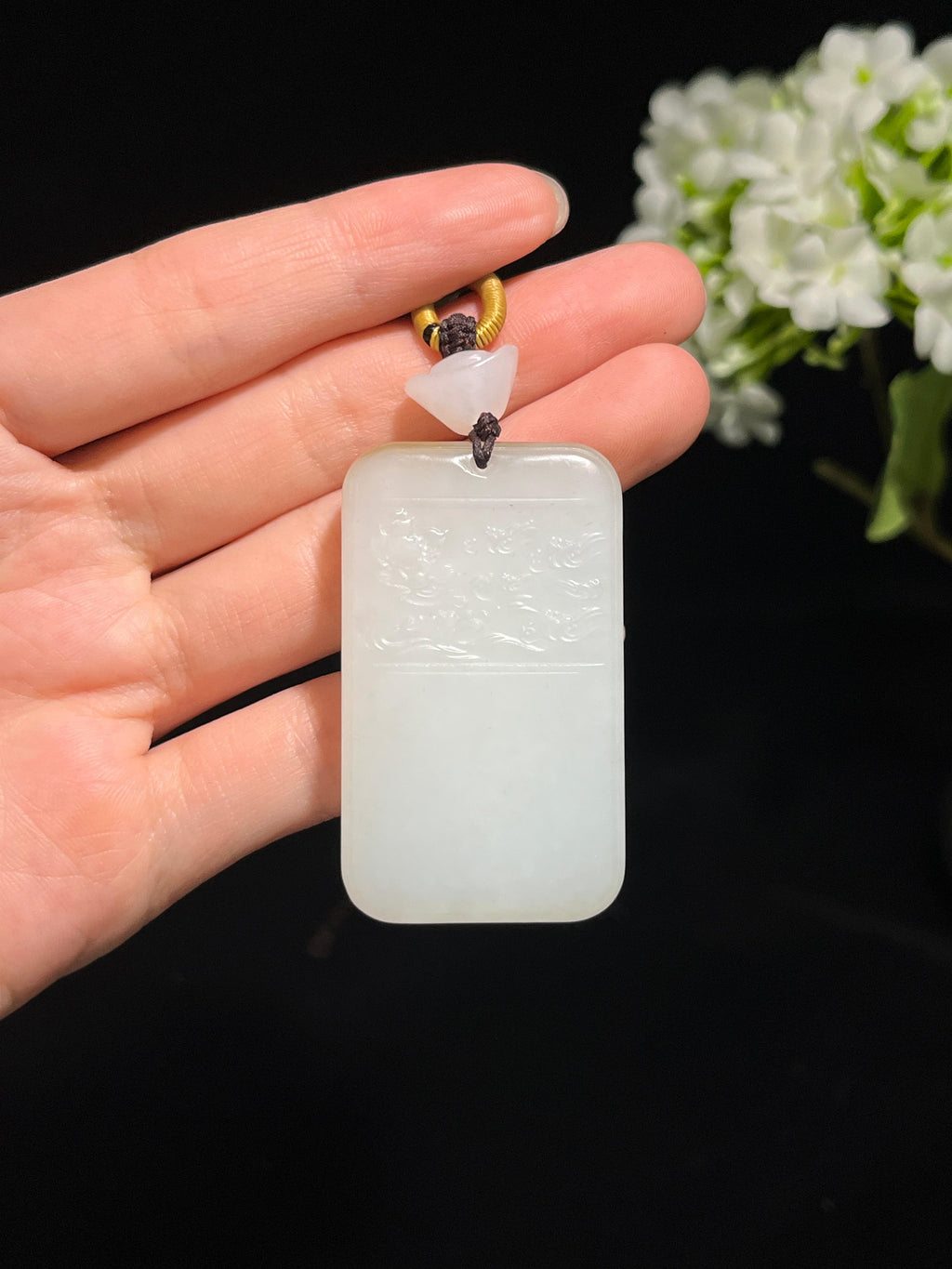 和田玉且末糖白平安无事牌（yc250383）