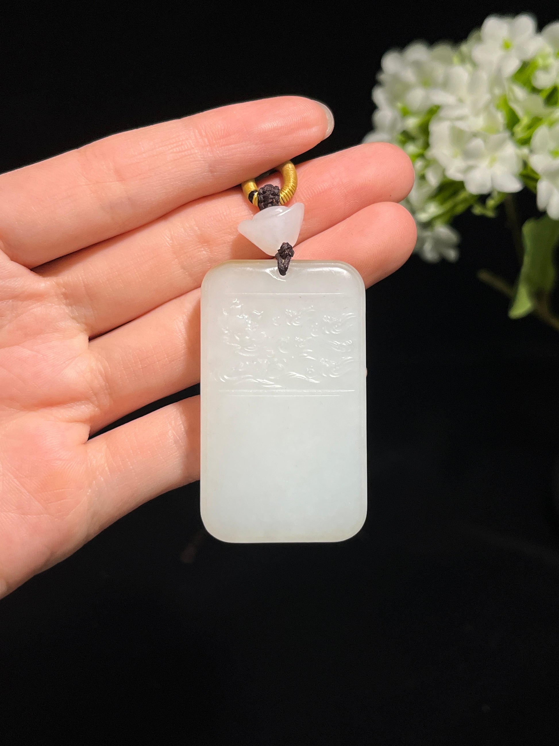 和田玉且末糖白平安无事牌（yc250383）