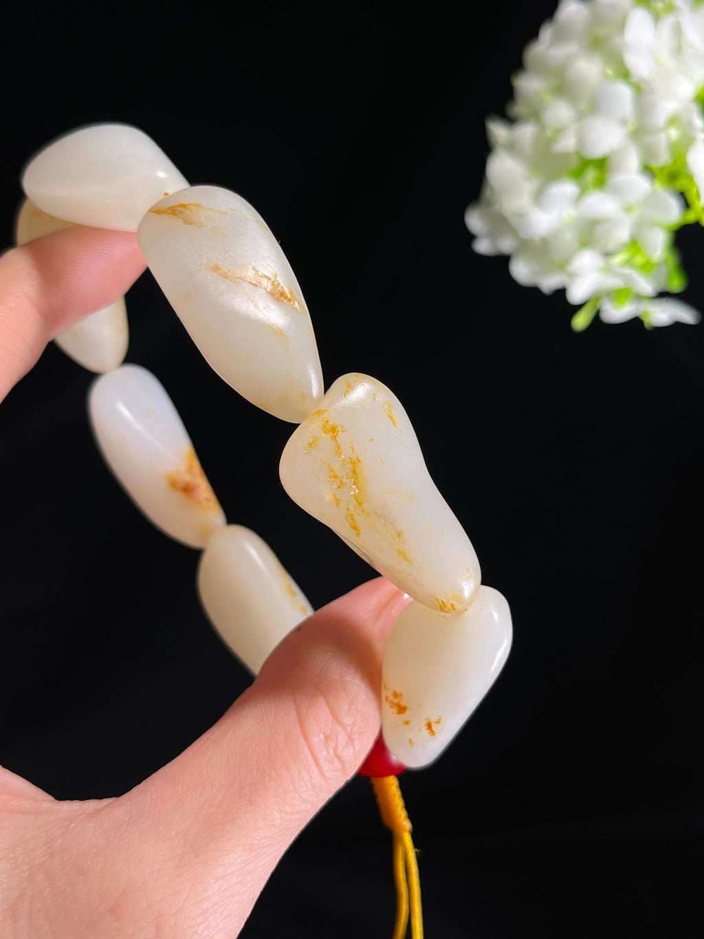 新疆天然和田玉籽料原石洒金皮手串（yc269049）