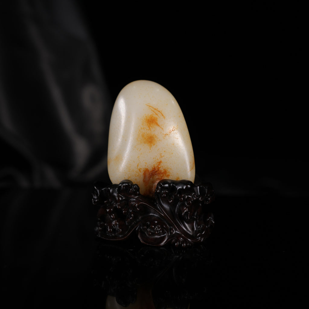 新疆和田玉“霞落云心”白玉洒金洒红皮籽料（yc450490）