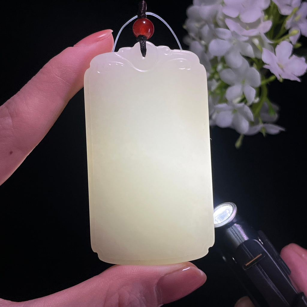 新疆天然和田玉白玉平安无事牌（yc342611）