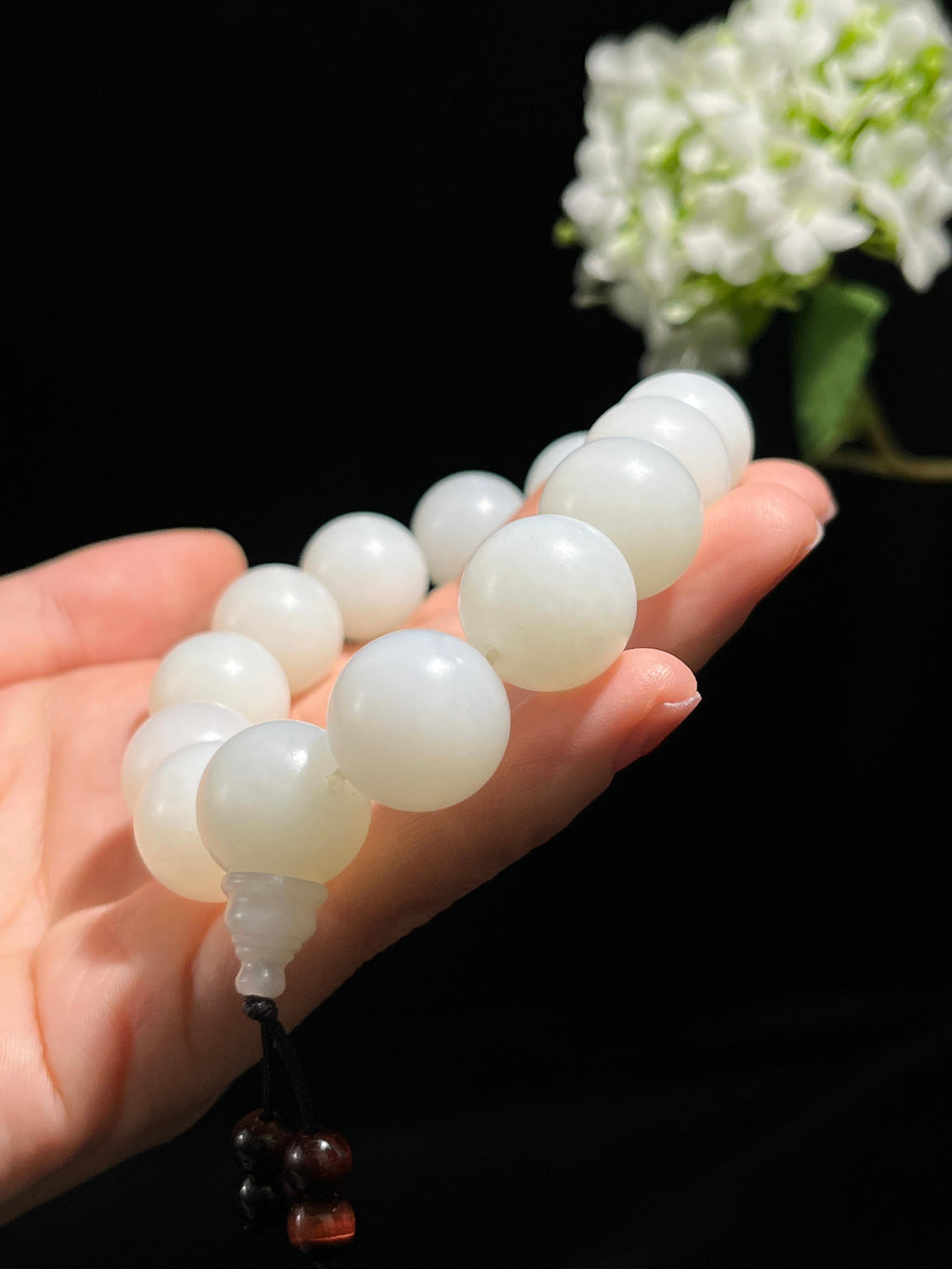 新疆天然和田玉羊脂白玉卡16圆珠手串（yc258293）