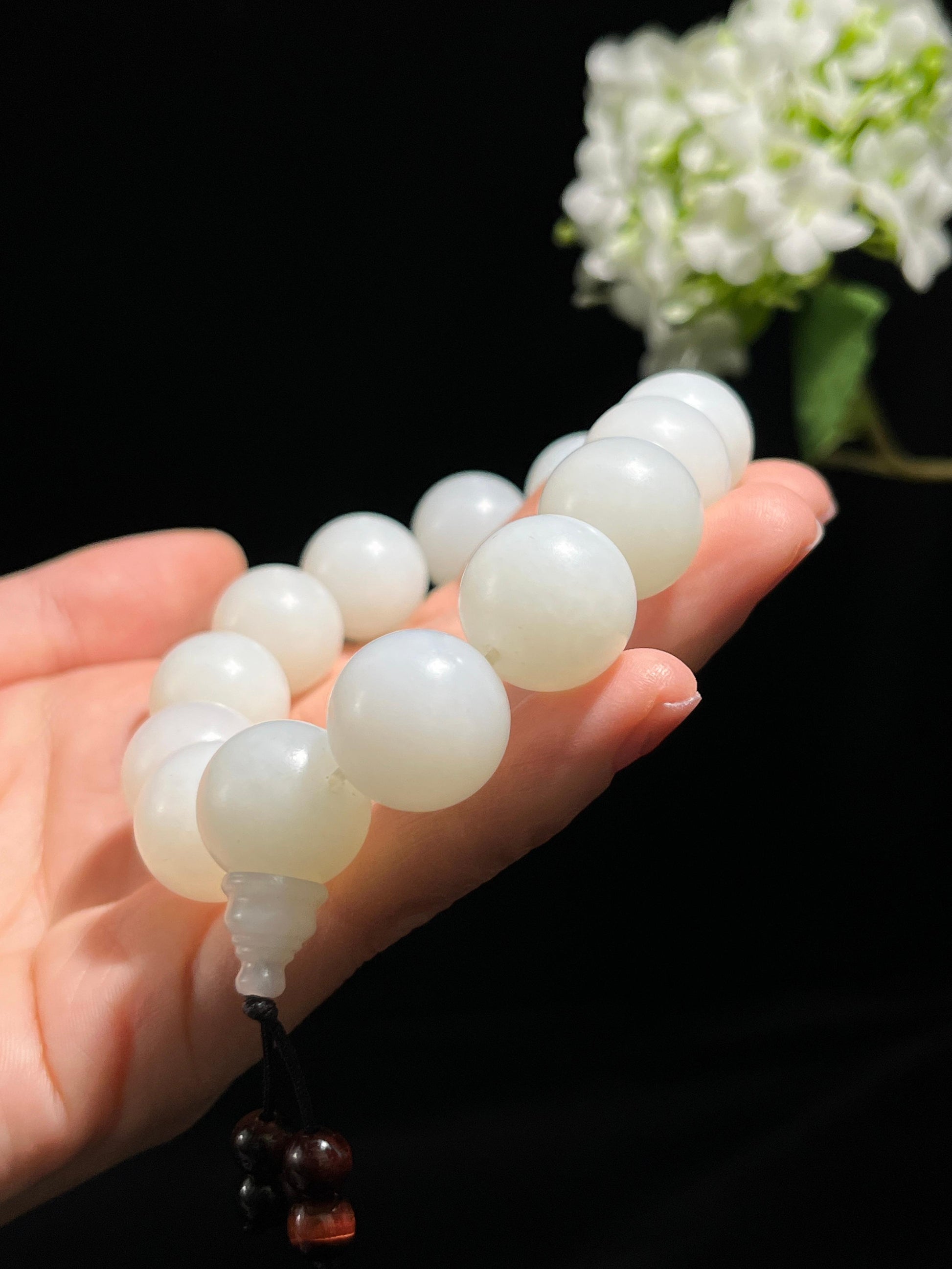 新疆天然和田玉羊脂白玉卡16圆珠手串（yc258293）