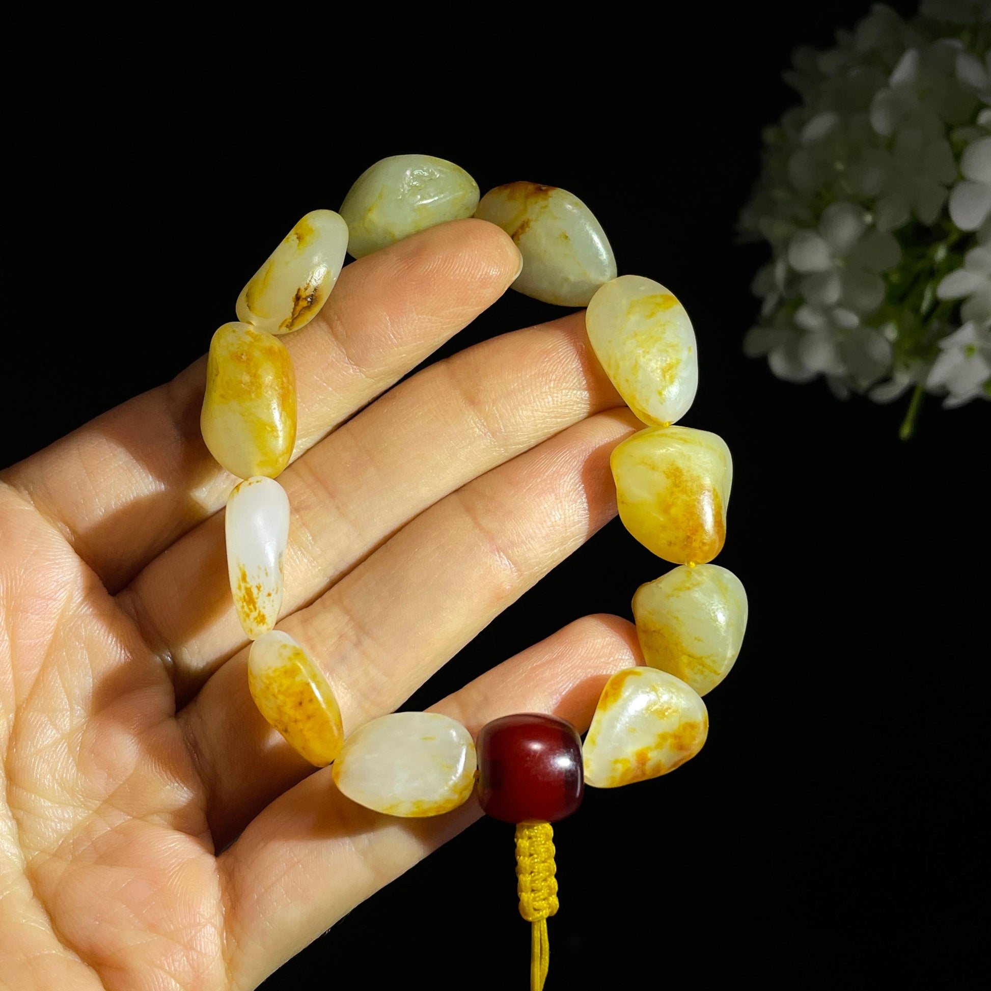 和田玉白玉青白玉洒金皮红皮白肉原籽手串（yc355770）