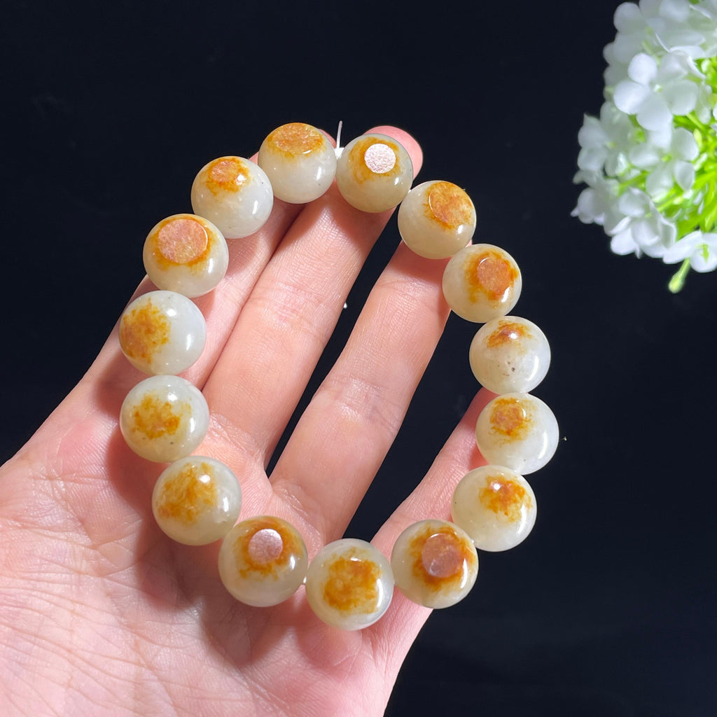 新疆天然和田玉青白玉洒金皮籽料手串（yc402681）