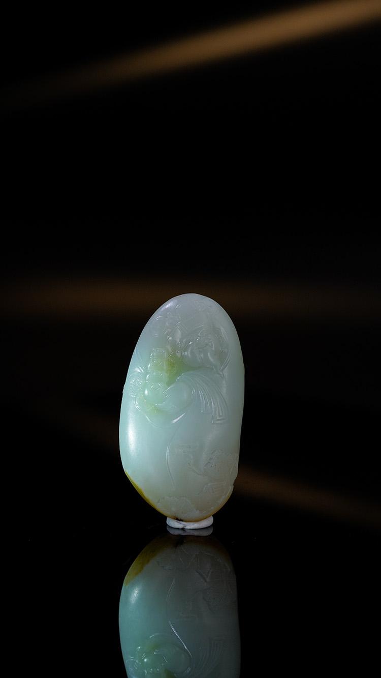 新疆和田玉籽料带翠财神挂件（yc248587）