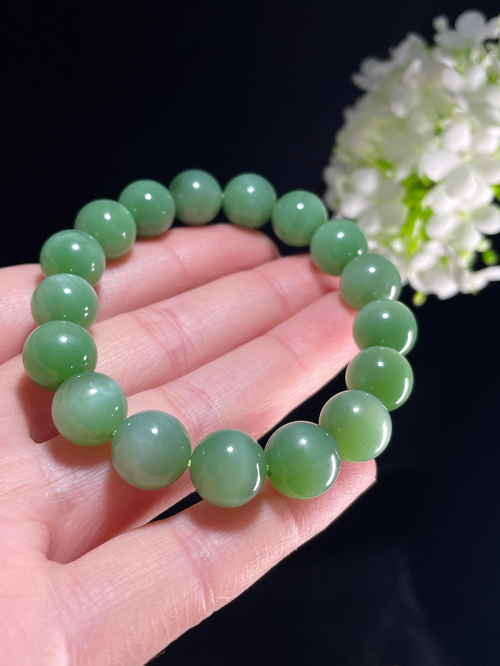新建天然和田玉碧玉圆珠手串（yc357651）