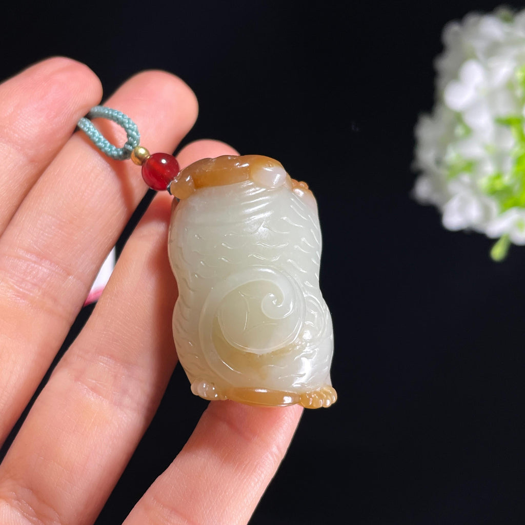 新疆天然和田玉且末糖白貔貅雕刻挂件（yc402883）