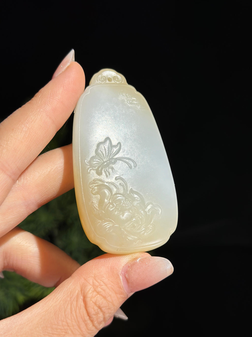 和田玉糖白玉蝶恋花挂件（yc482491）
