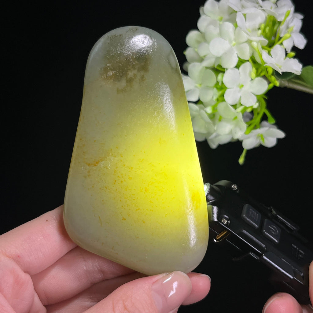 和田玉青白种洒金皮“青岳留金”籽料原石（yc310865）