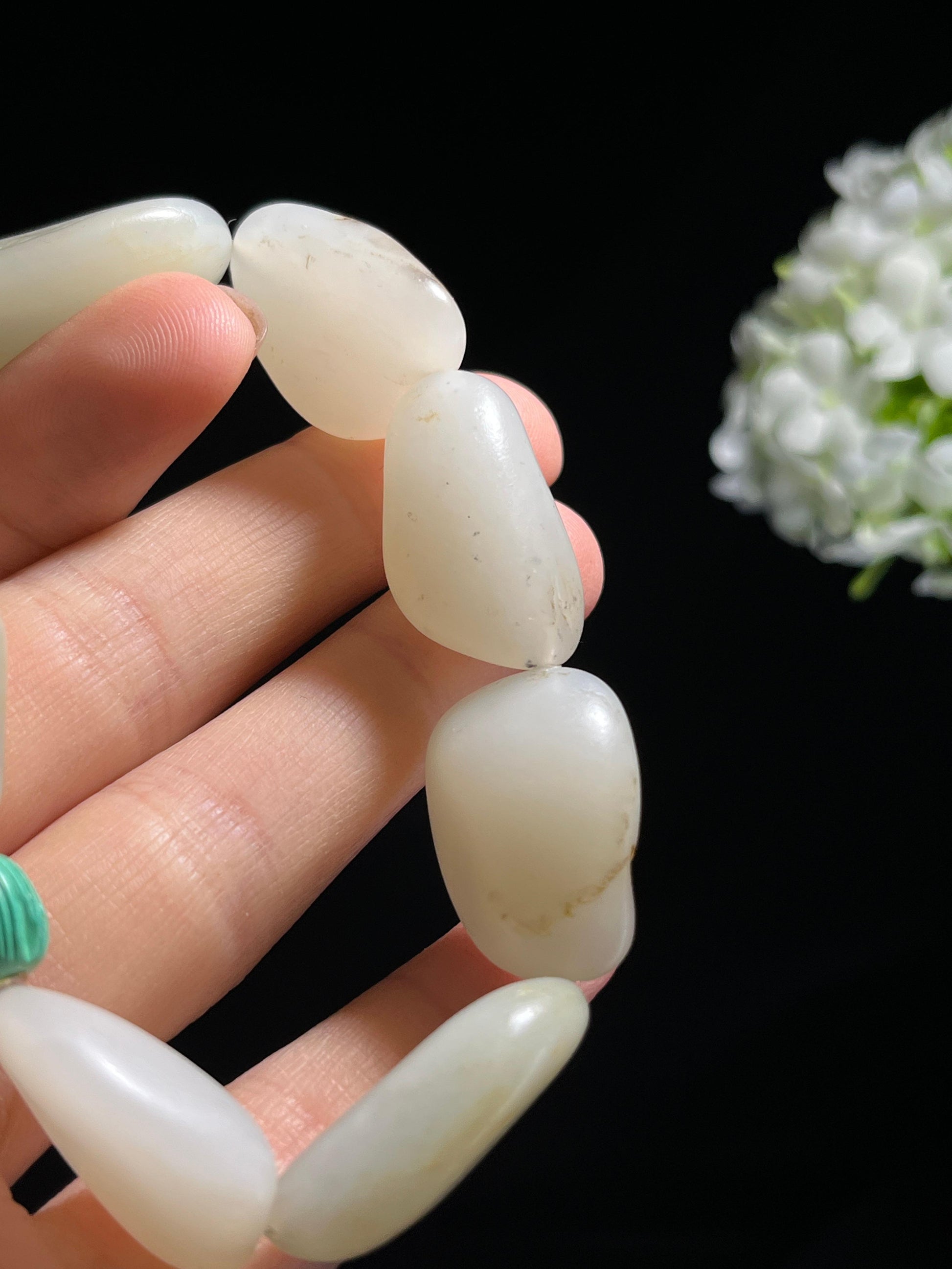 新疆天然和田玉白玉籽料原石洒金手串（yc262628）