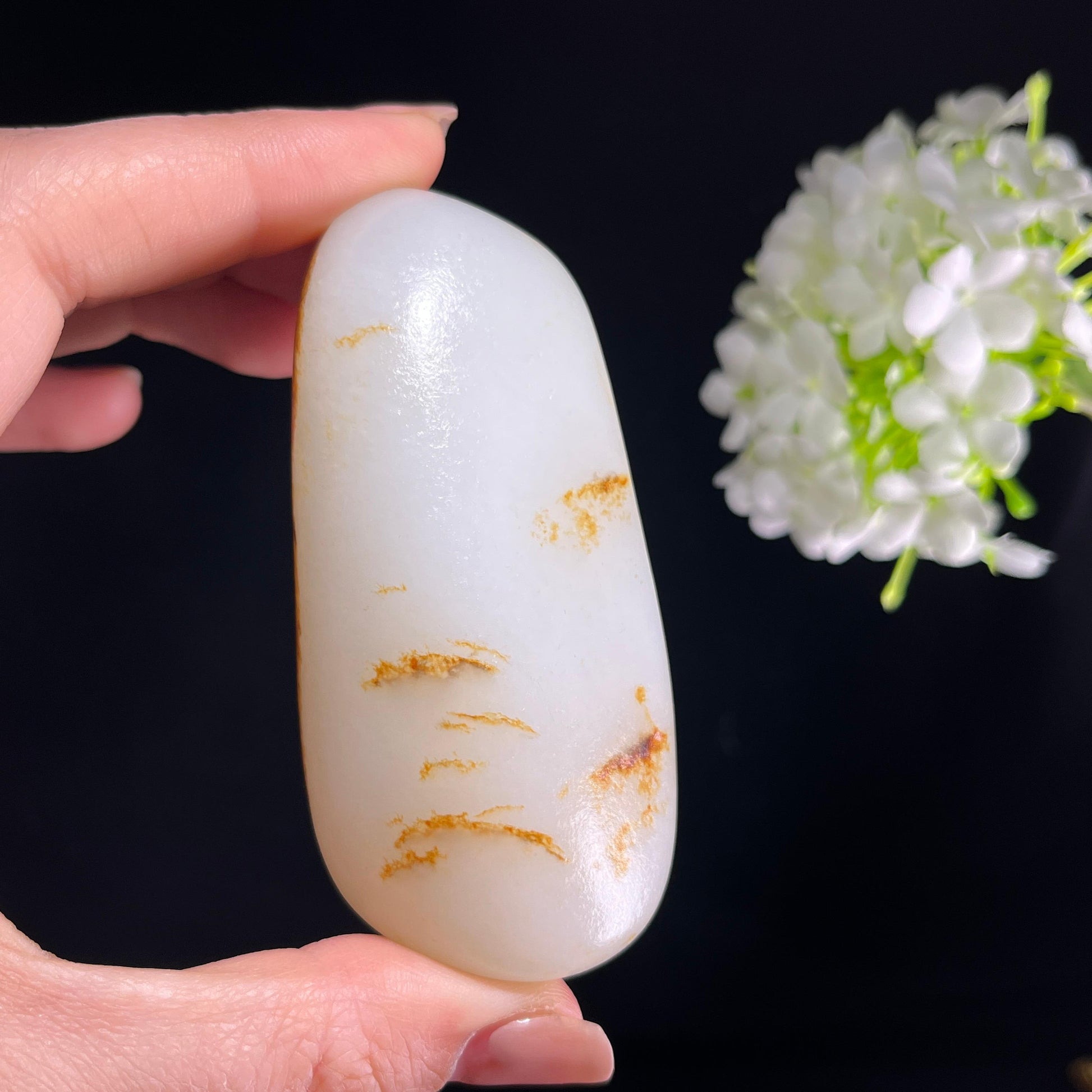 和田玉白玉“焰染霜河”虎皮籽料（yc386364）