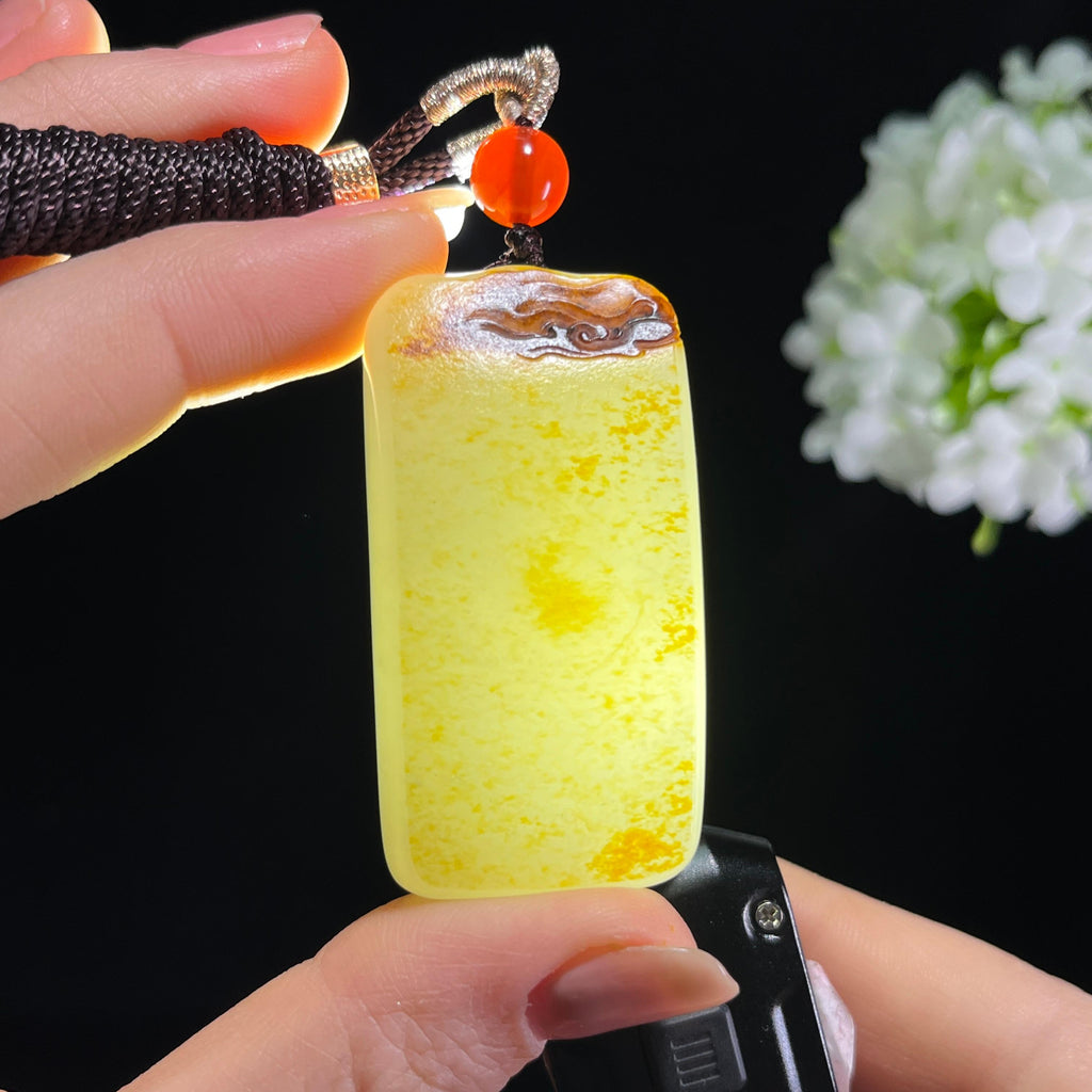 和田玉白玉洒金皮聚红皮籽料无事牌（yc372636）