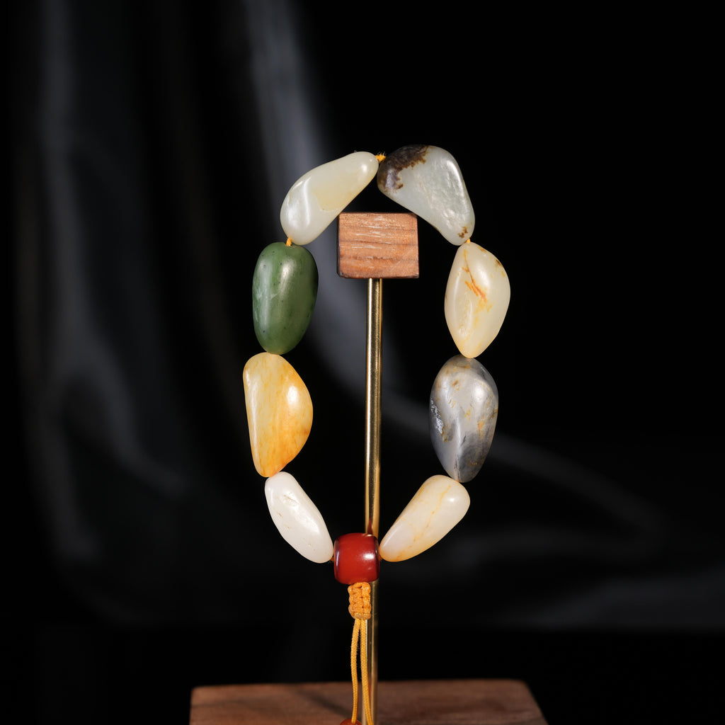 新疆天然和田玉多宝原籽手串（8颗）（yc449725）