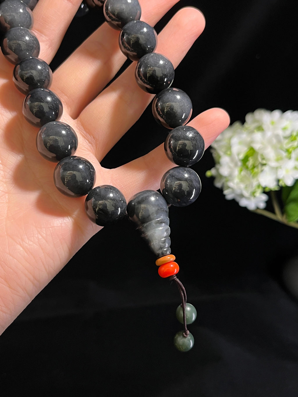 和田玉青花圆形珠手串（卡16）（yc254948）