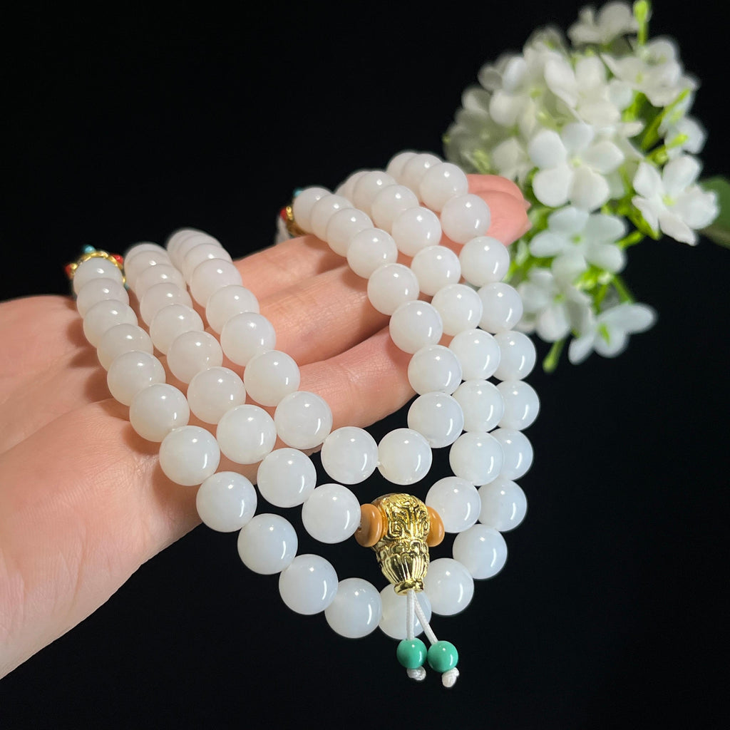 和田玉白玉108颗圆珠项链（yc367405）