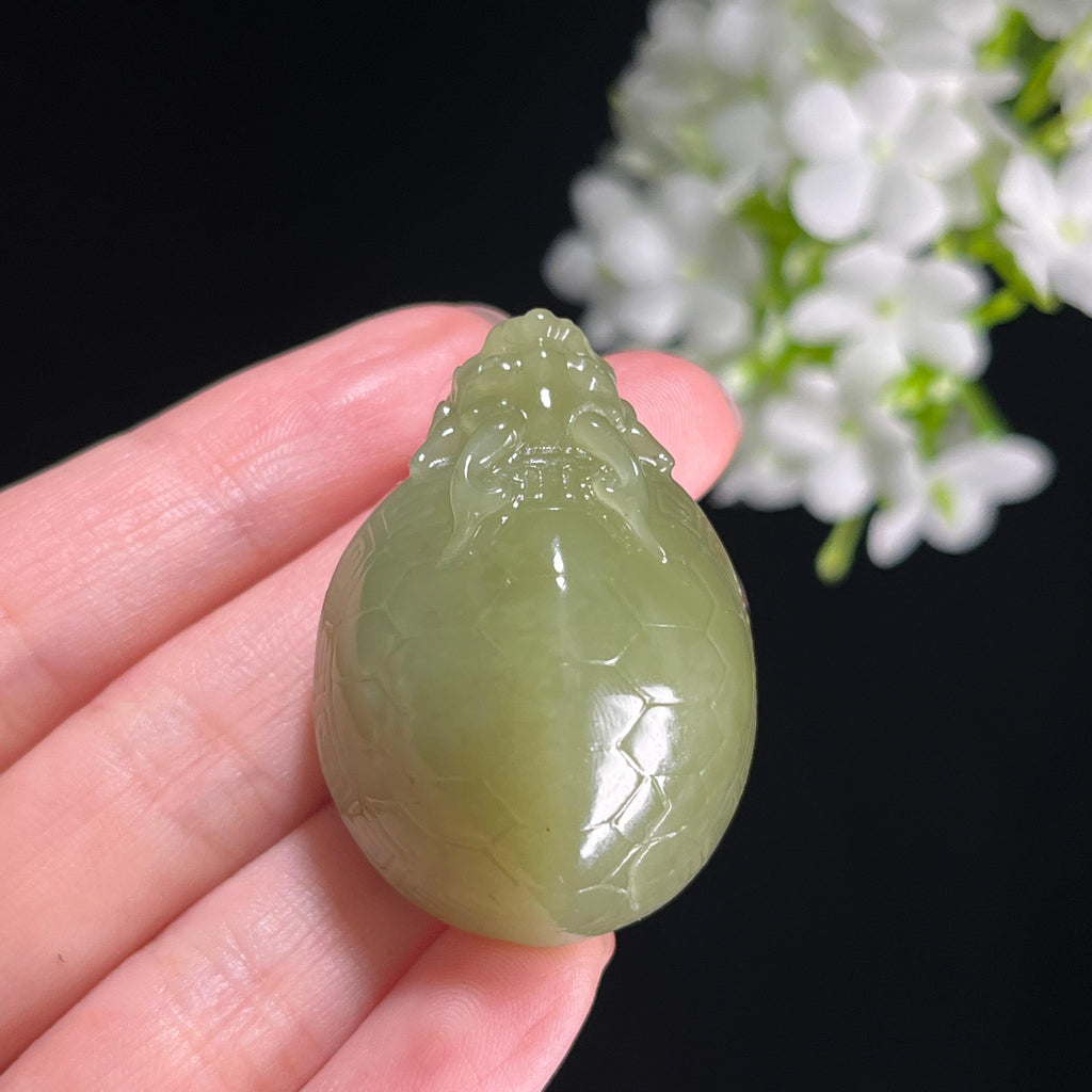 新疆天然和田玉若羌黄口龙龟挂件（yc367230）