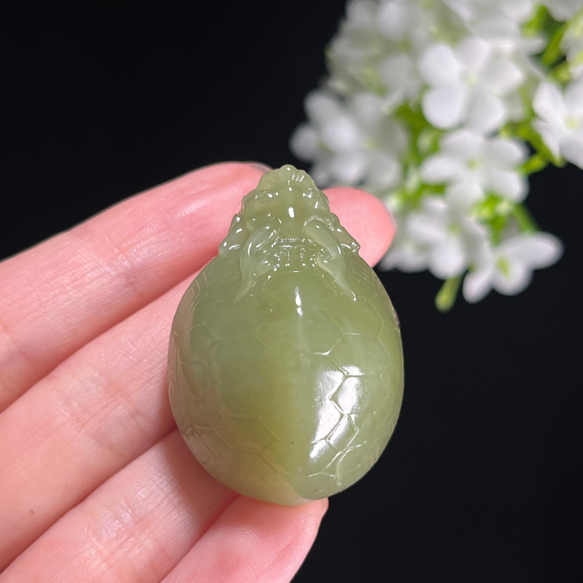 新疆天然和田玉若羌黄口龙龟挂件（yc367230）